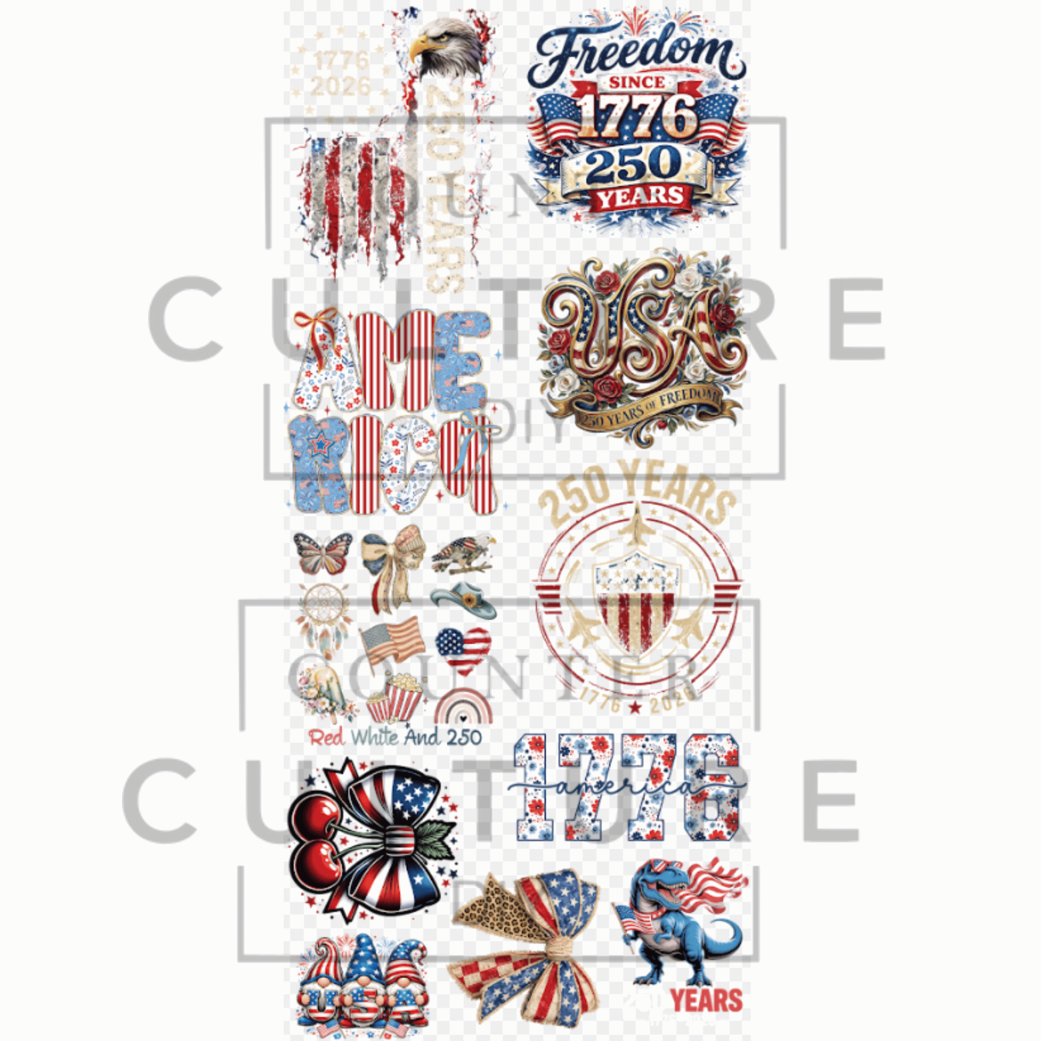 250 years of USA - DTF Gang Sheet - Rolled Up Printing