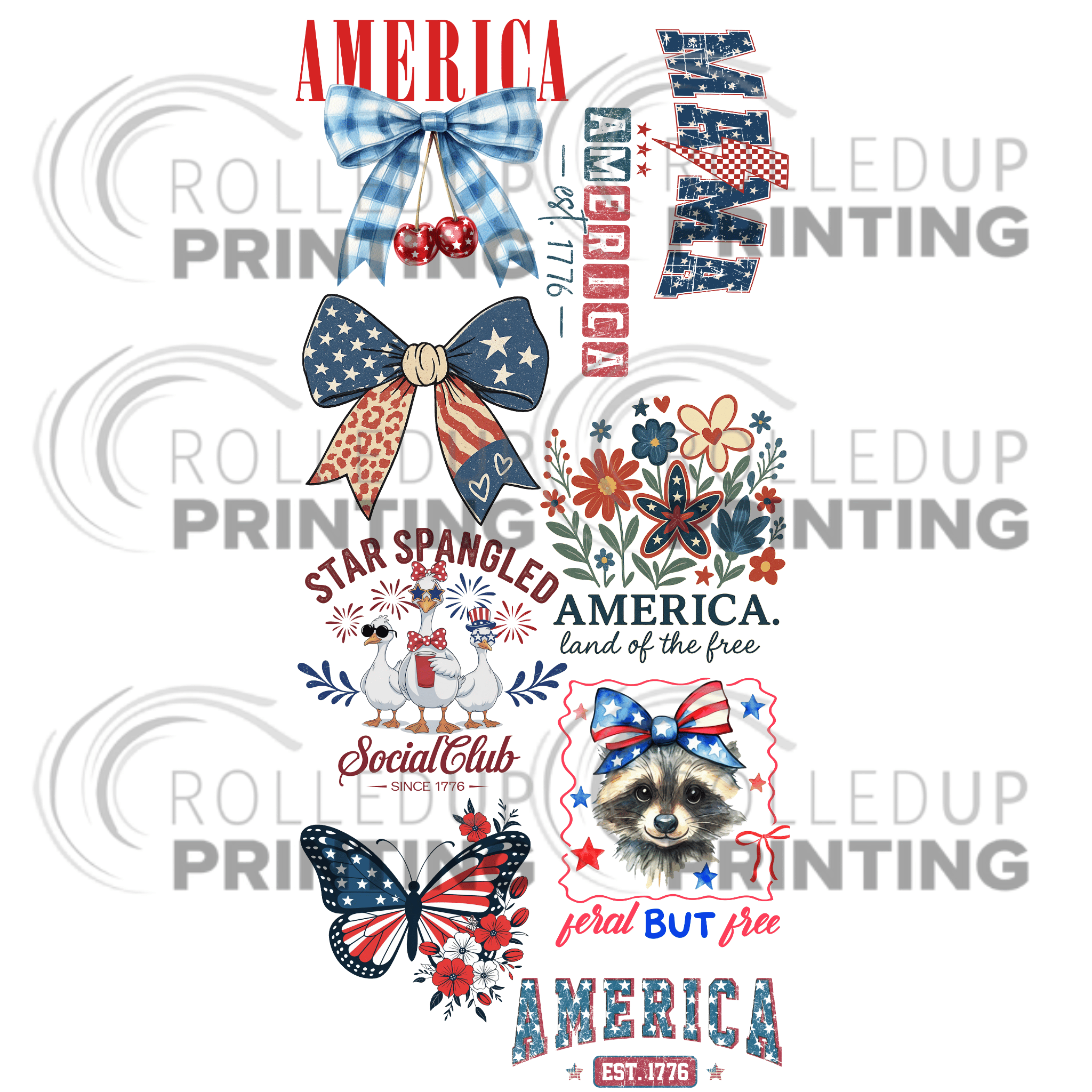 4th of July - DTF Gang Sheet - Rolled Up Printing