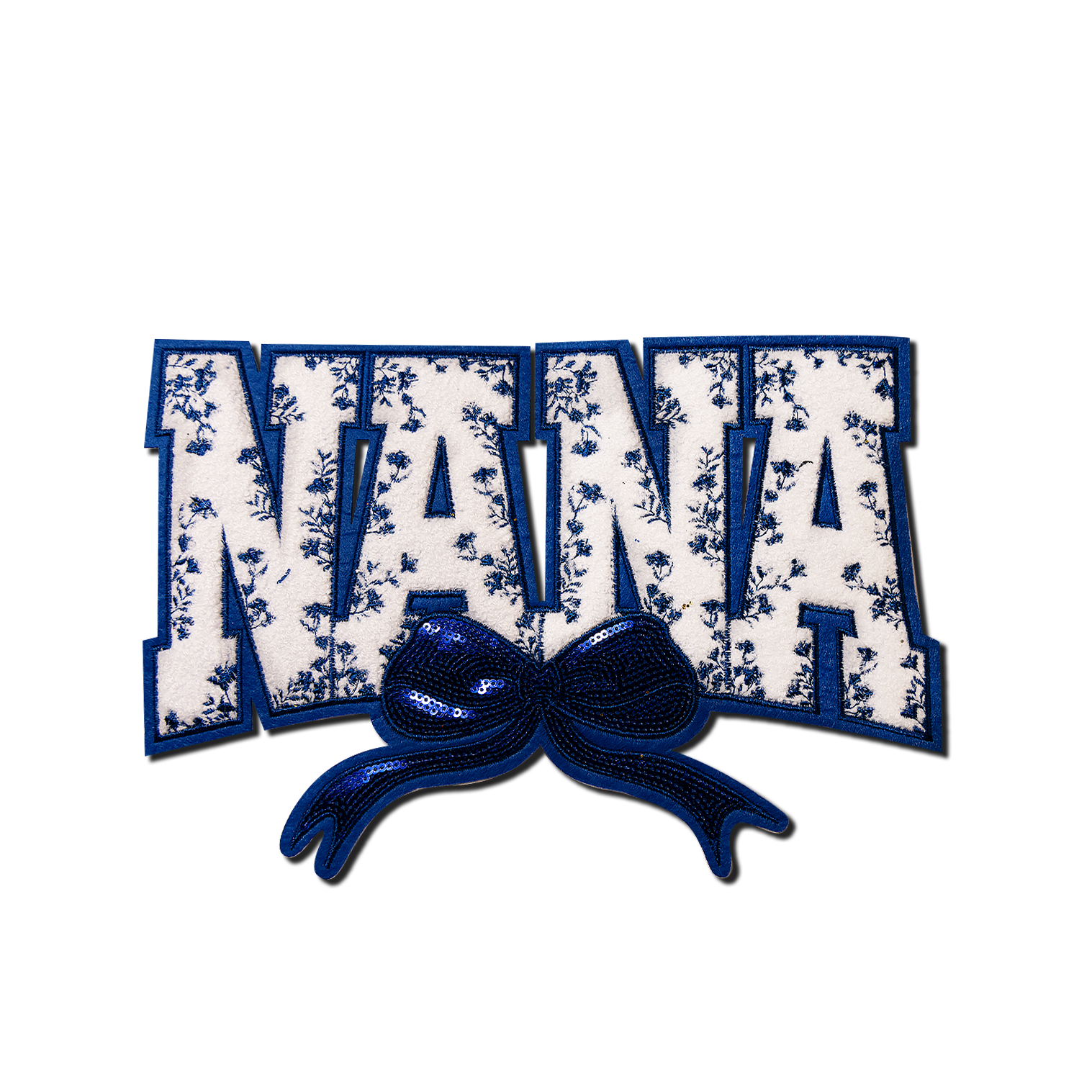 "Nana" Blue Floral with blue bow Chenille Patch