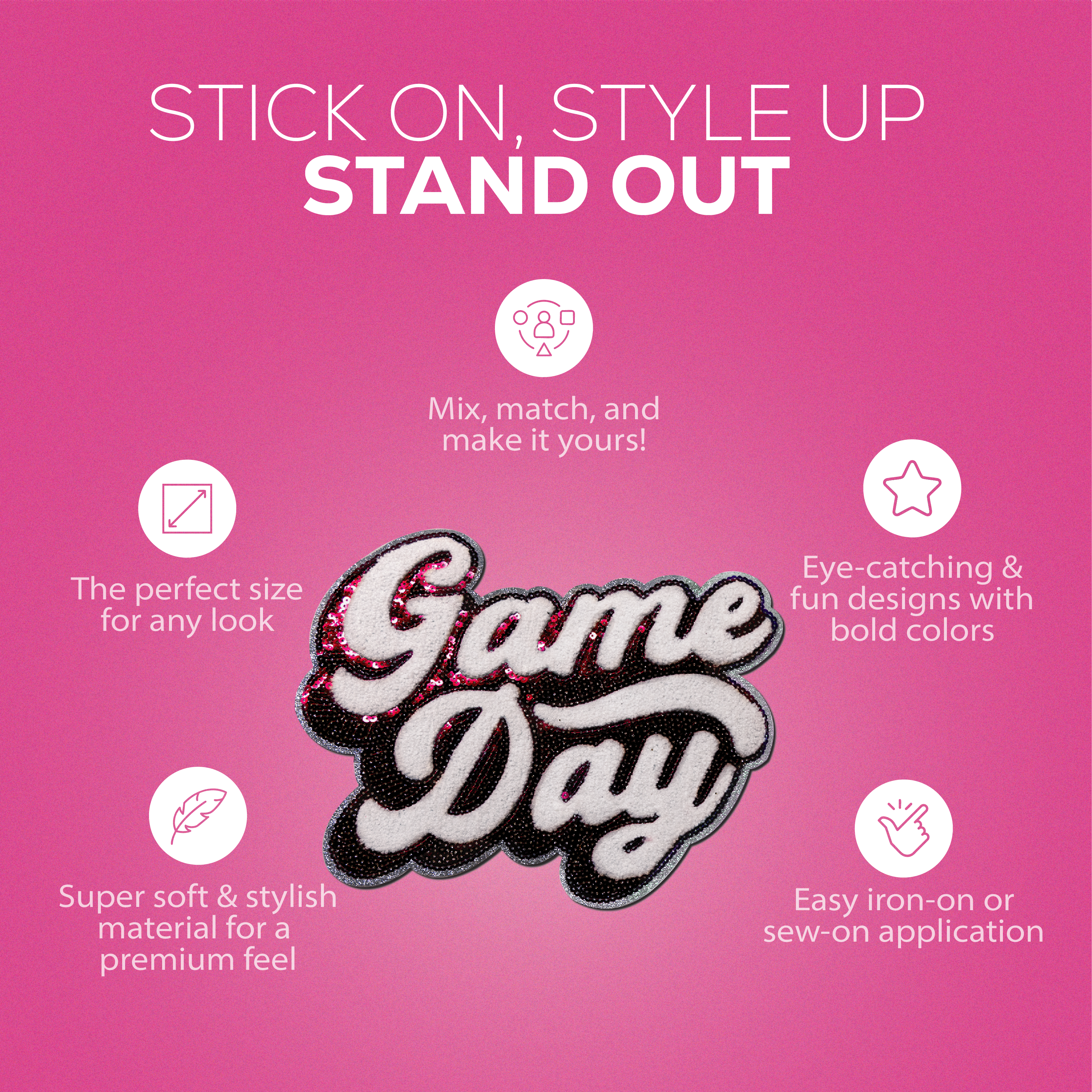 Pink "Game Day" Chenille Patch