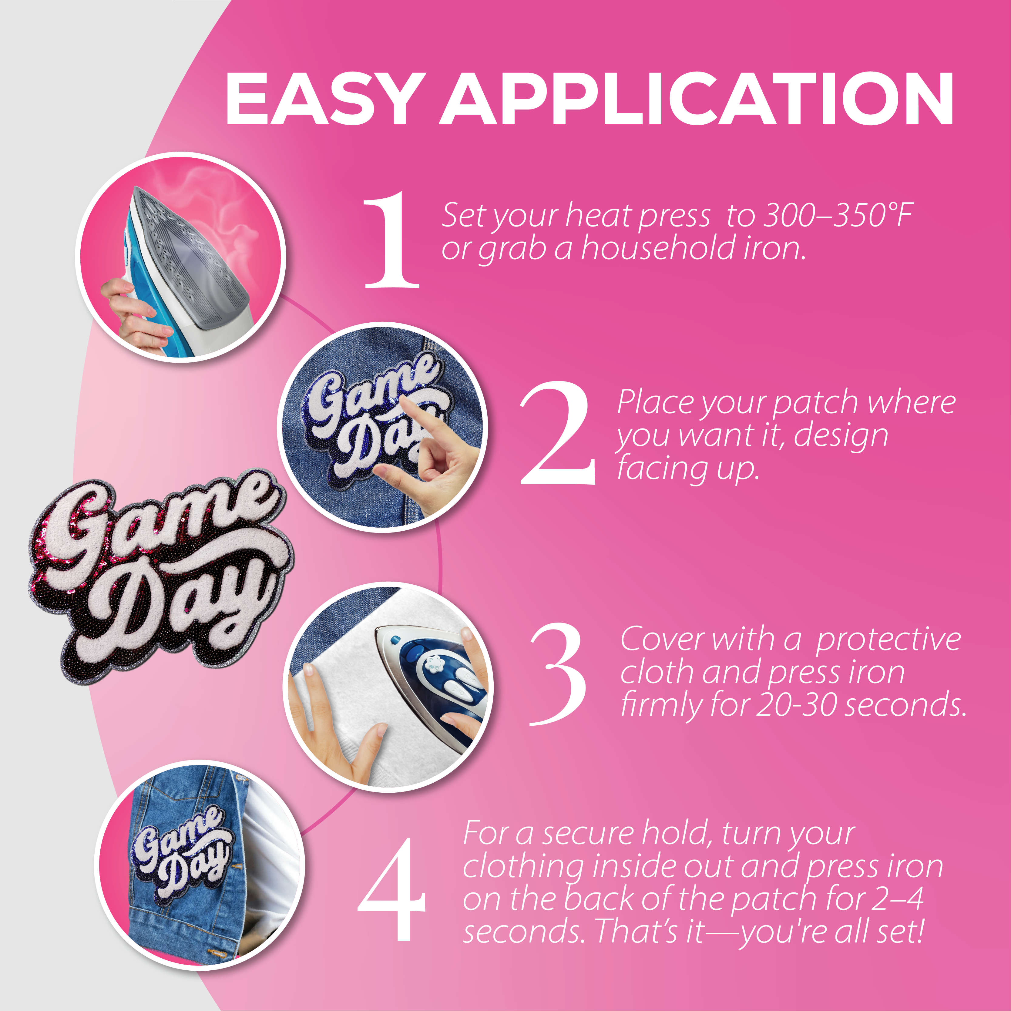 Pink "Game Day" Chenille Patch