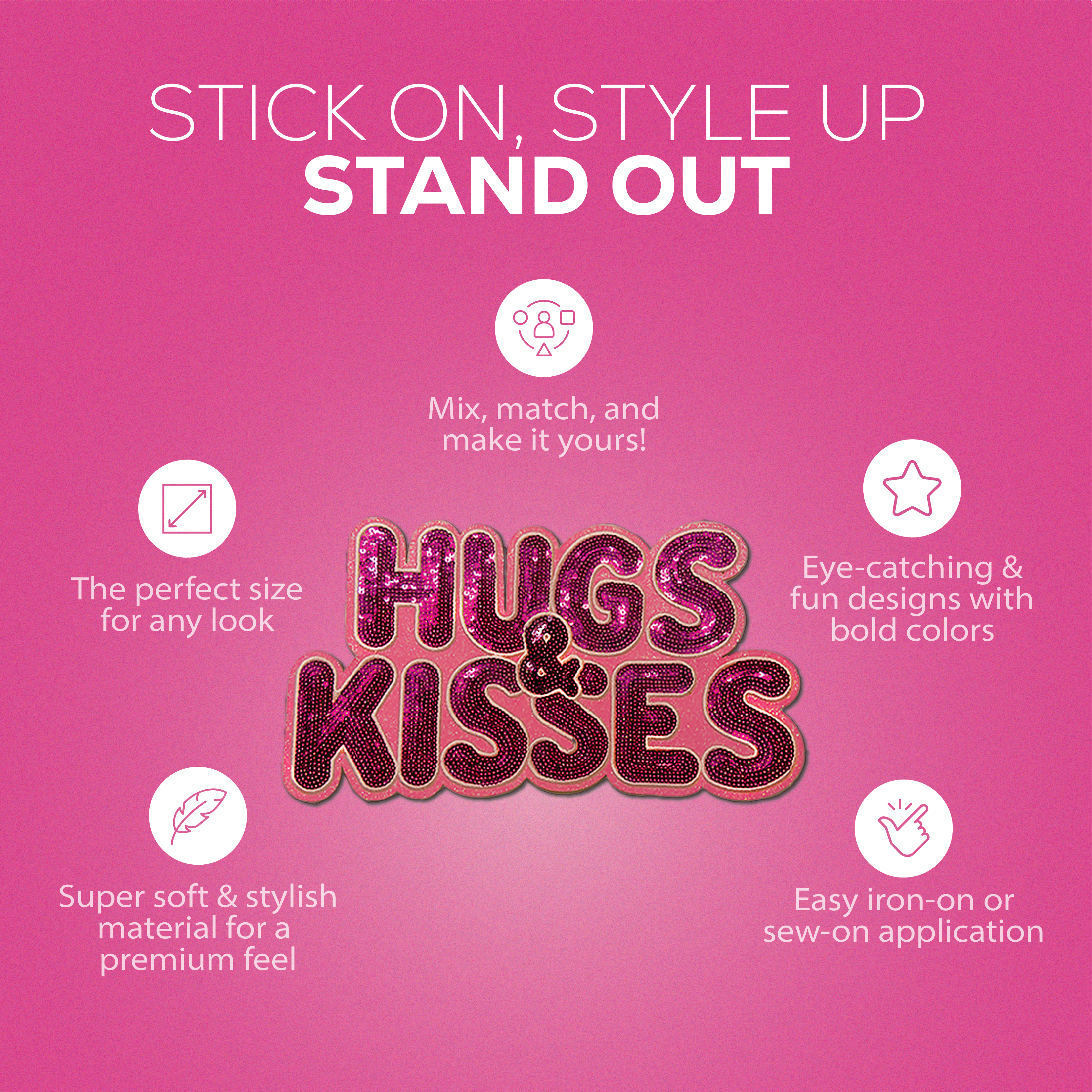 Pink "Hugs & Kisses" Chenille Patch