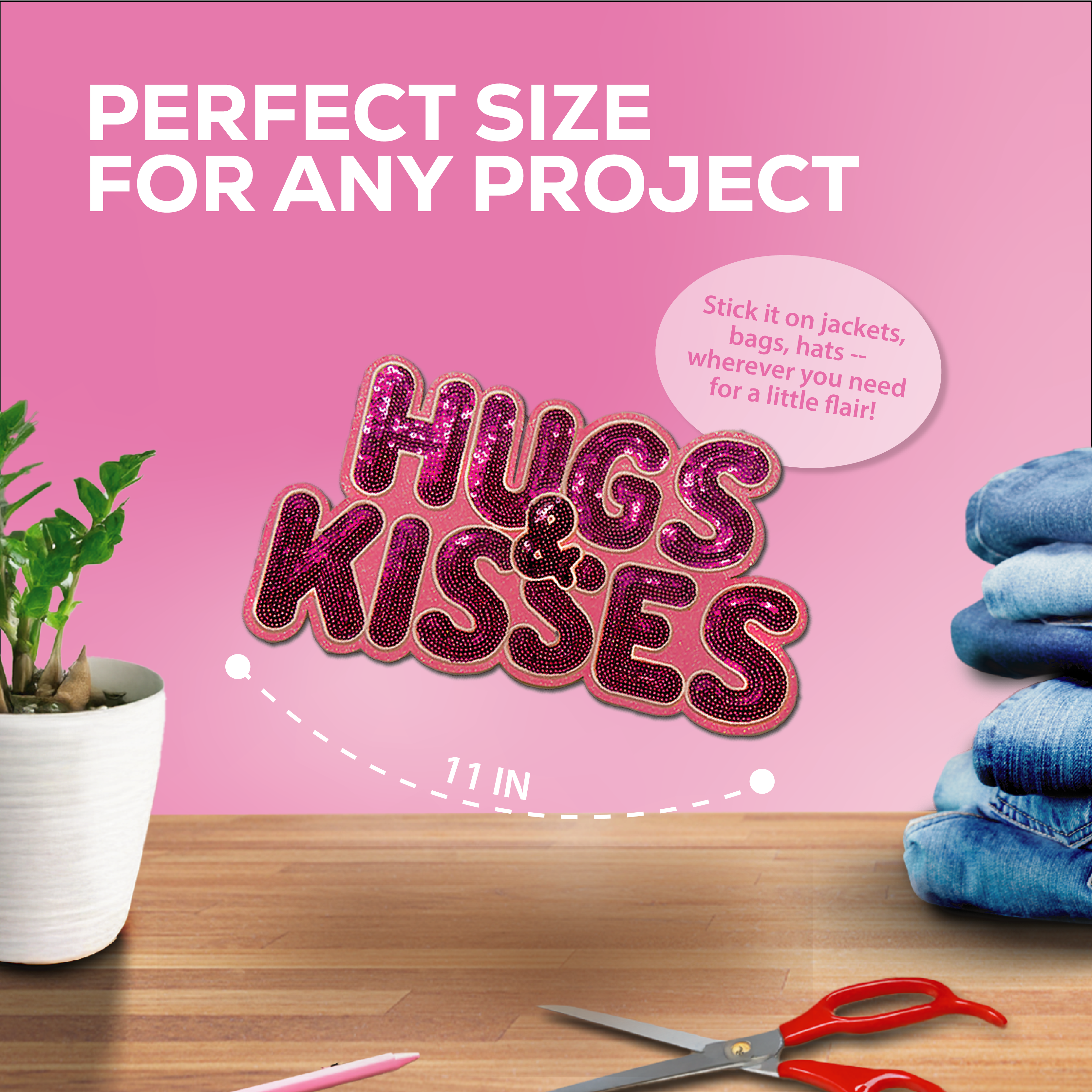 Pink "Hugs & Kisses" Chenille Patch