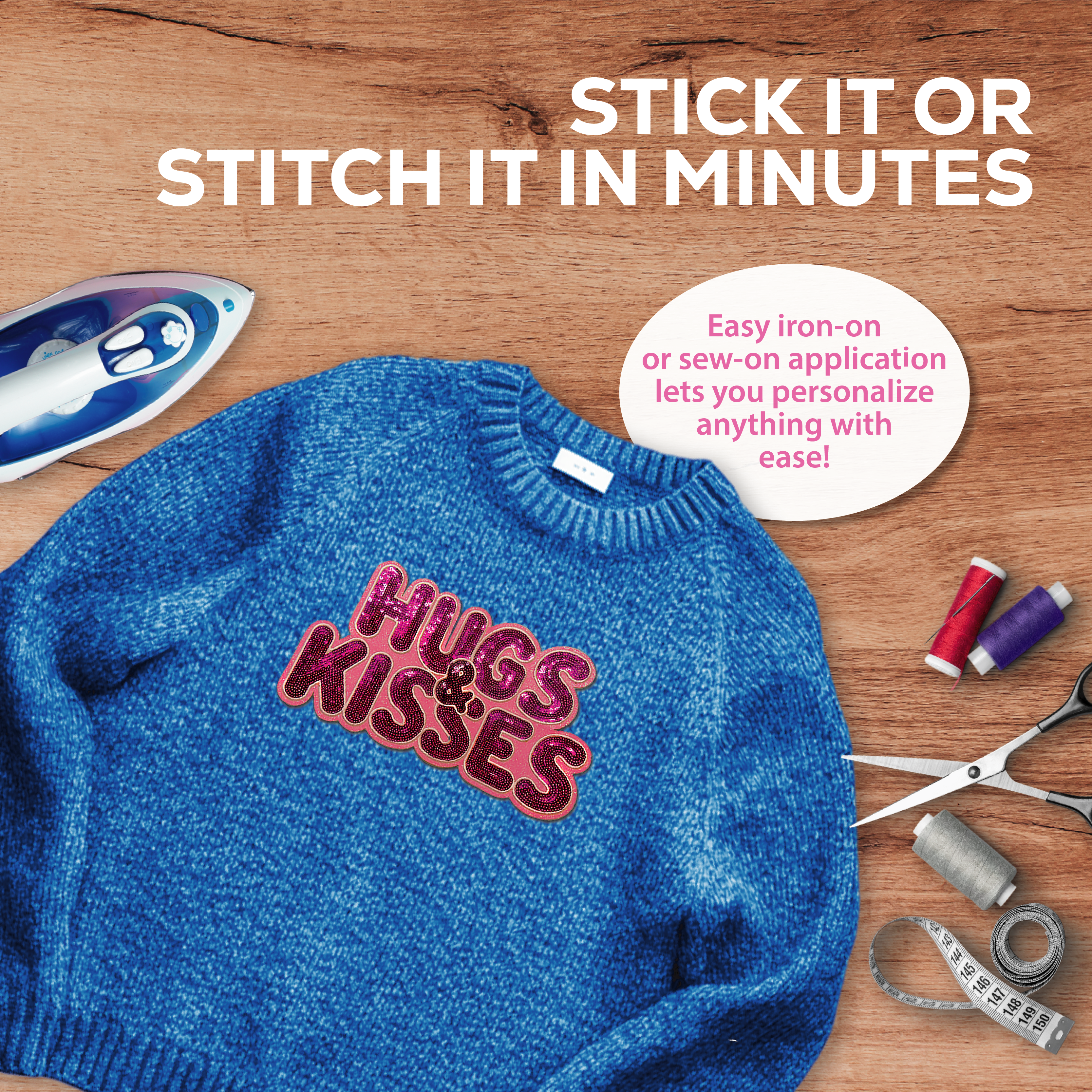 Pink "Hugs & Kisses" Chenille Patch