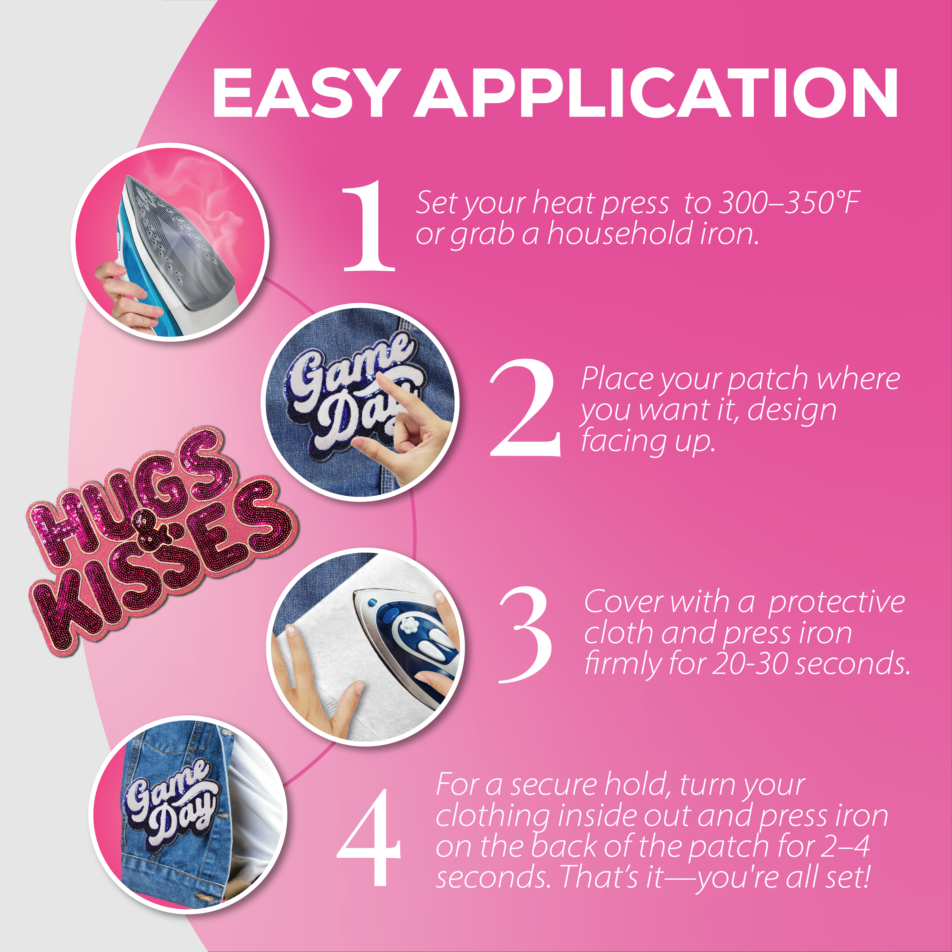 Pink "Hugs & Kisses" Chenille Patch