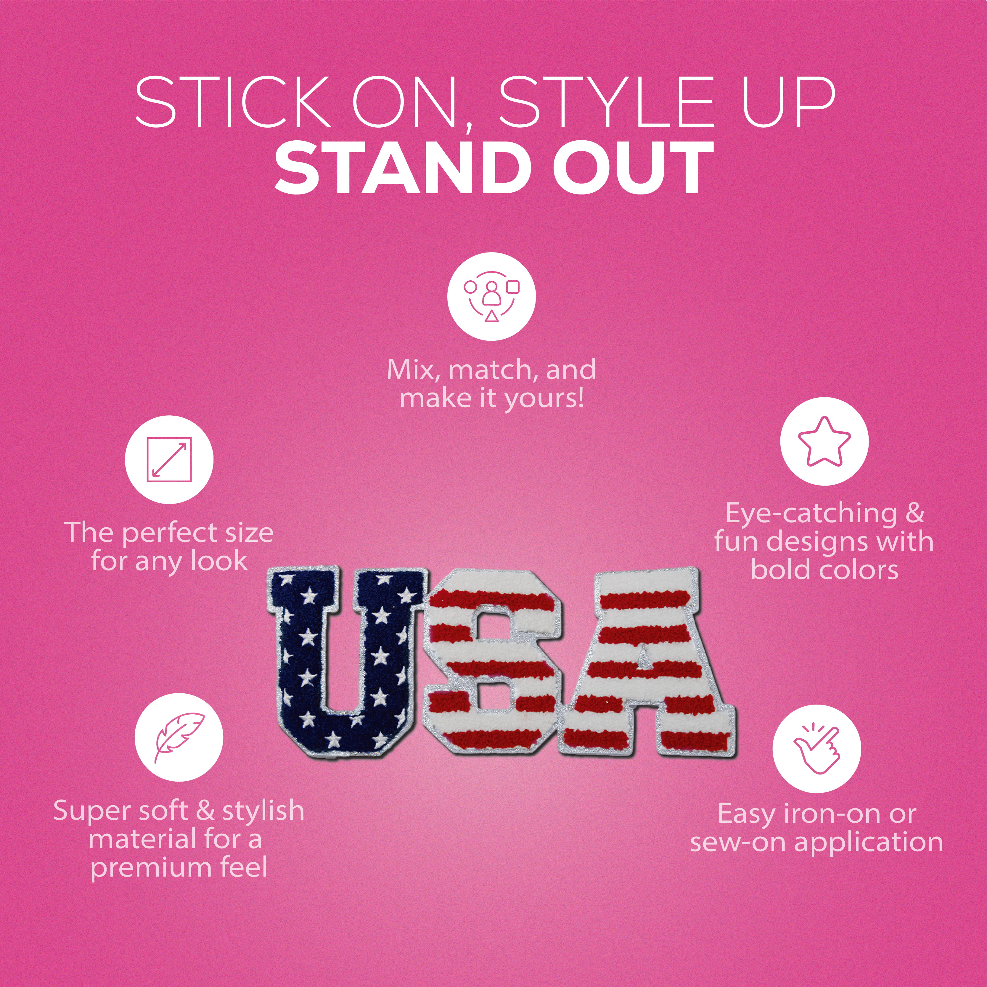 "USA" Flag Pattern Patch – Chenille Patch