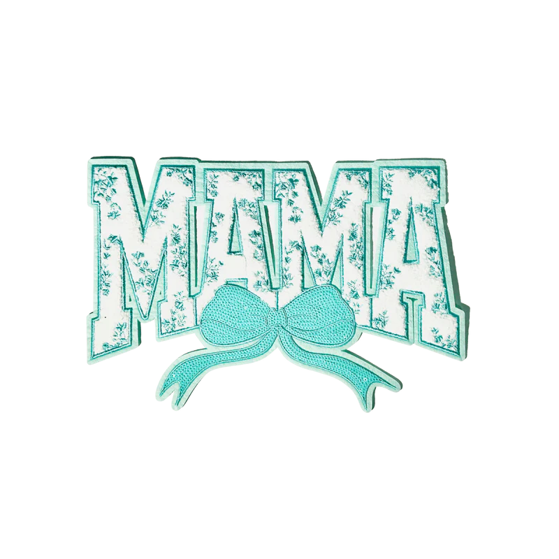 Teal "MAMA" Chenille Patch with Floral Accents & Bow