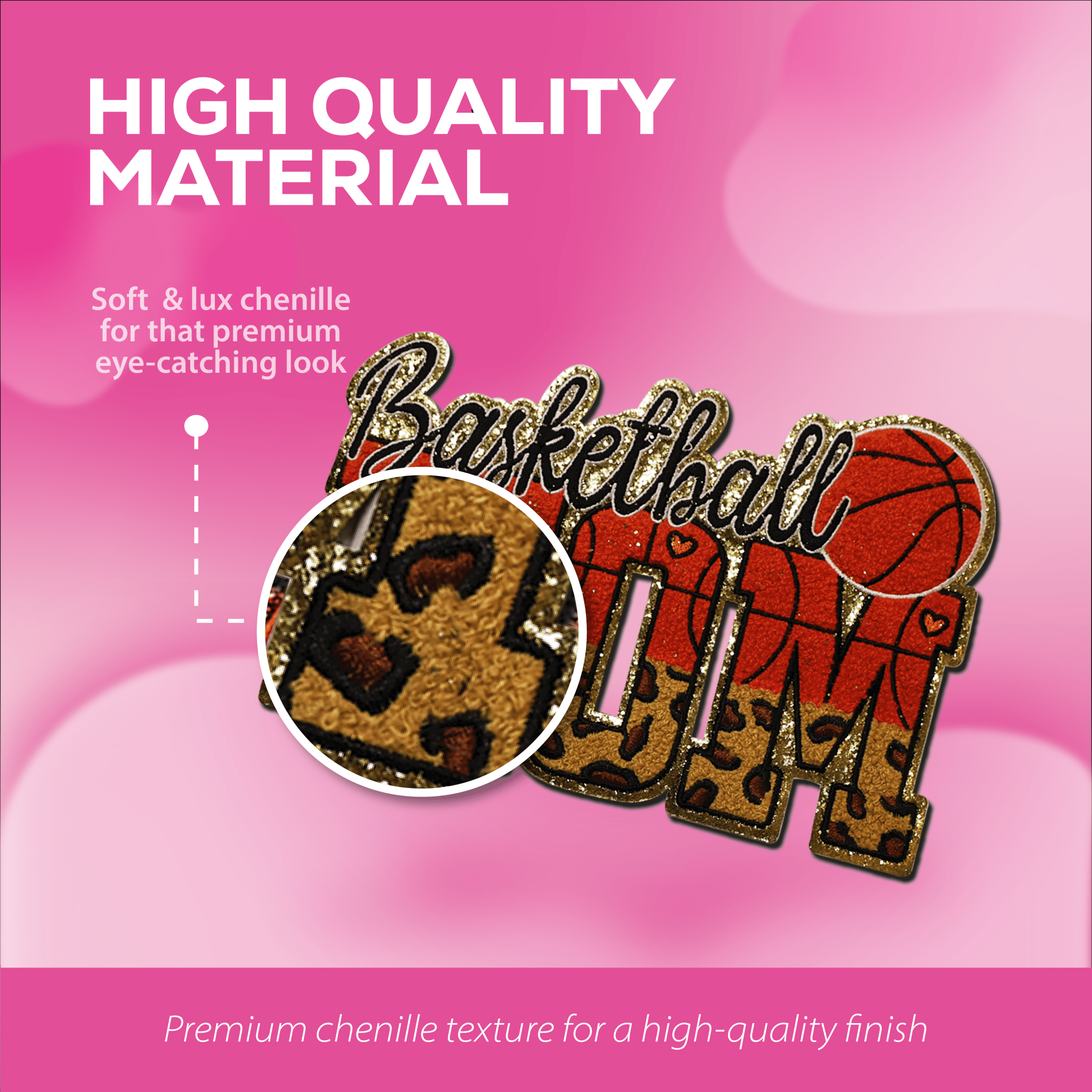 Basketball Mom Chenille Patch - Rolled Up Printing