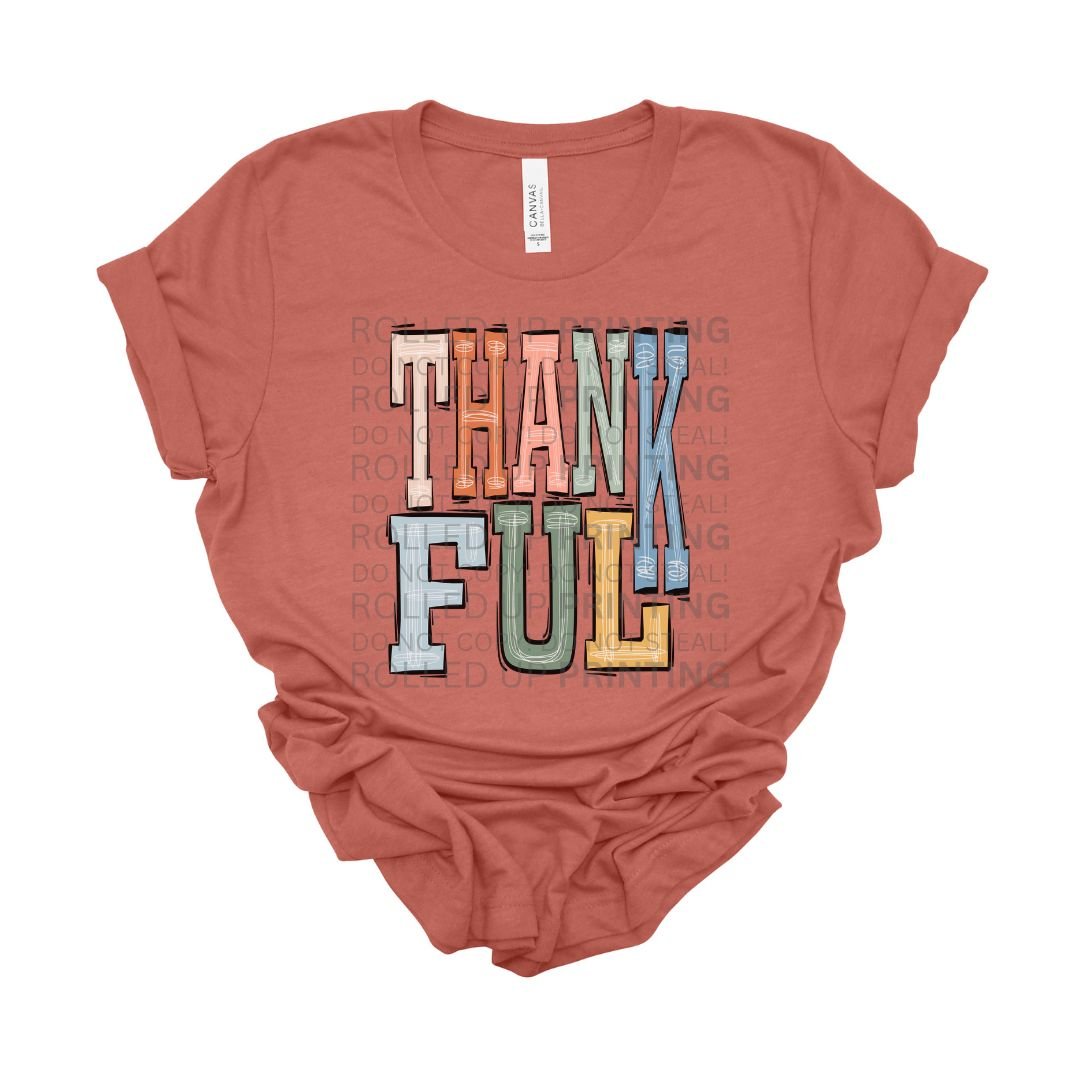 Blocky Thankful DTF Transfer: Perfect for Thanksgiving - Rolled Up Printing
