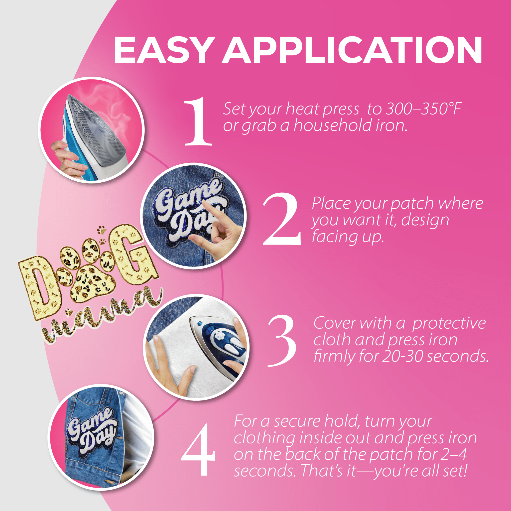 Dog Mama Chenille Patch - Rolled Up Printing