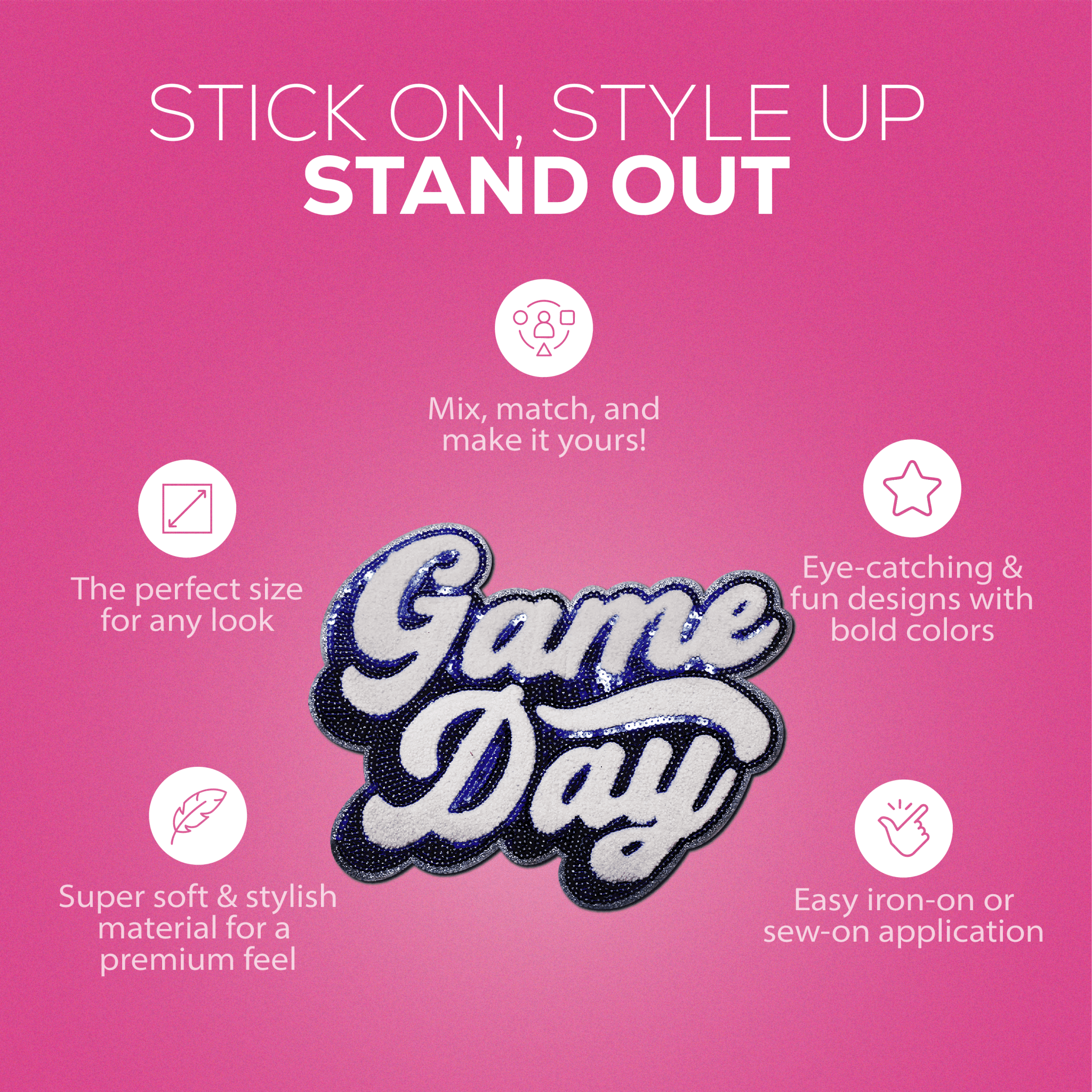 Game Day Blue Chenille Patch - Rolled Up Printing