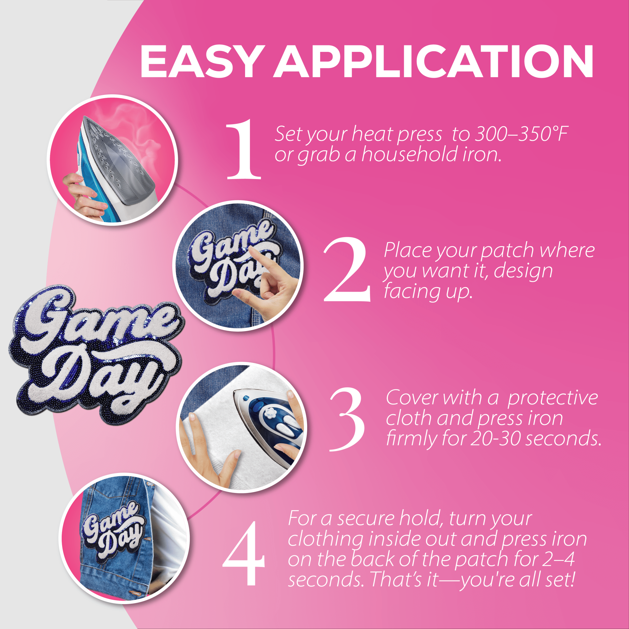 Game Day Blue Chenille Patch - Rolled Up Printing