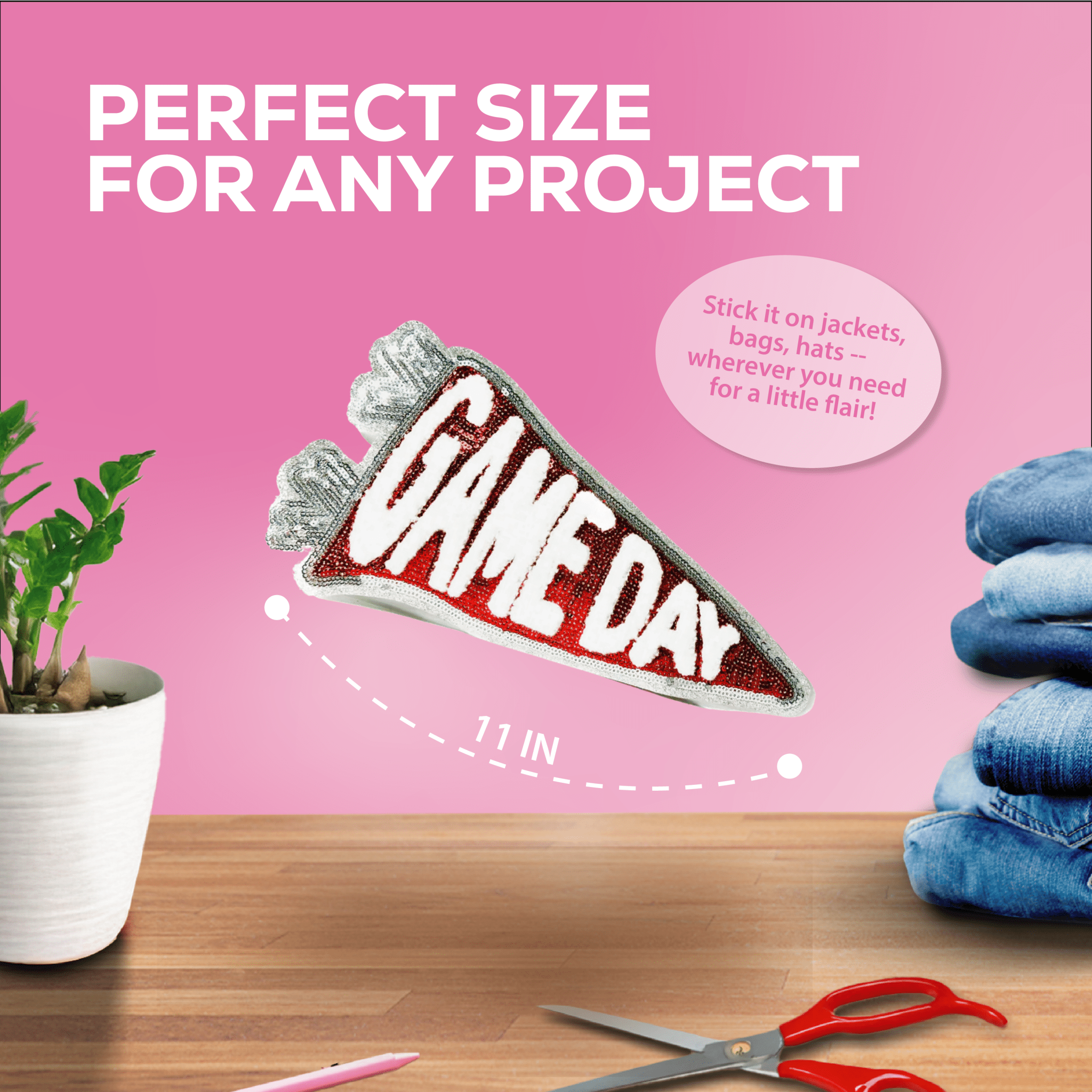 Game Day Chenille Patch – Red & Silver Sequin Spirit! - Rolled Up Printing