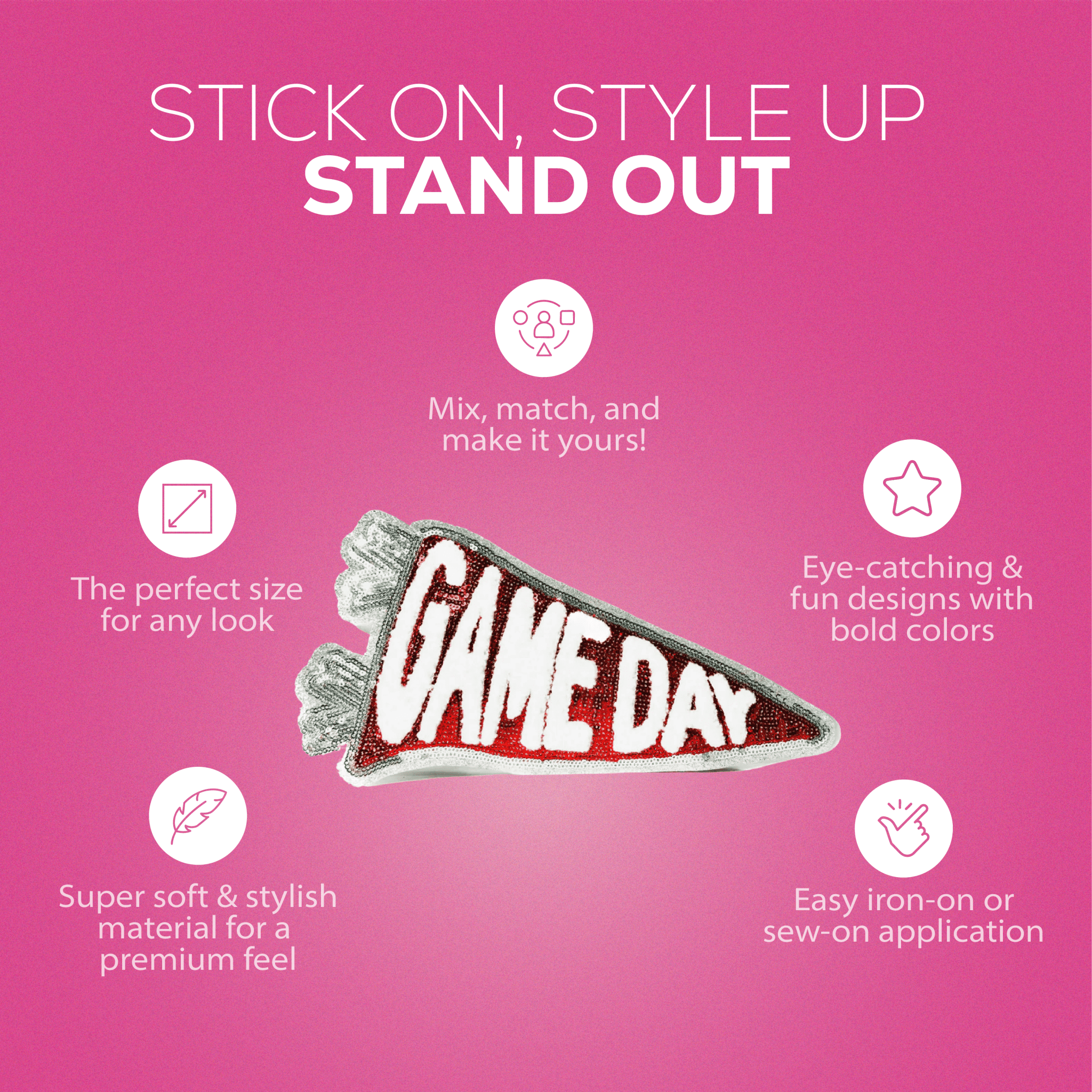 Game Day Chenille Patch – Red & Silver Sequin Spirit! - Rolled Up Printing