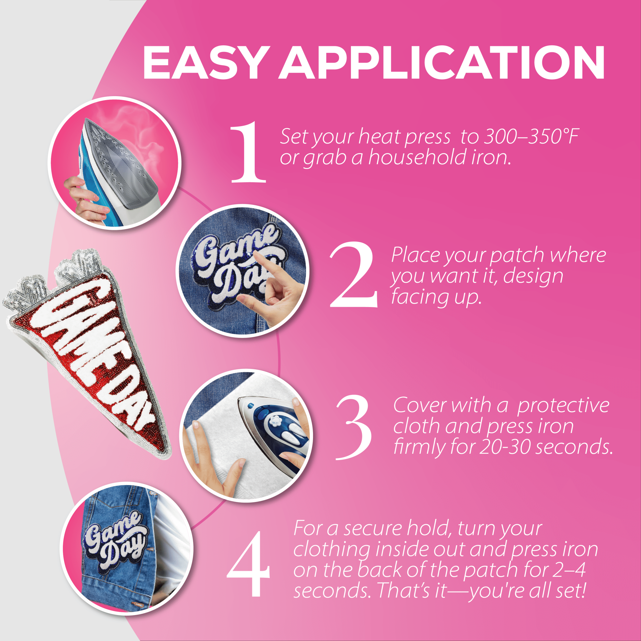 Game Day Chenille Patch – Red & Silver Sequin Spirit! - Rolled Up Printing