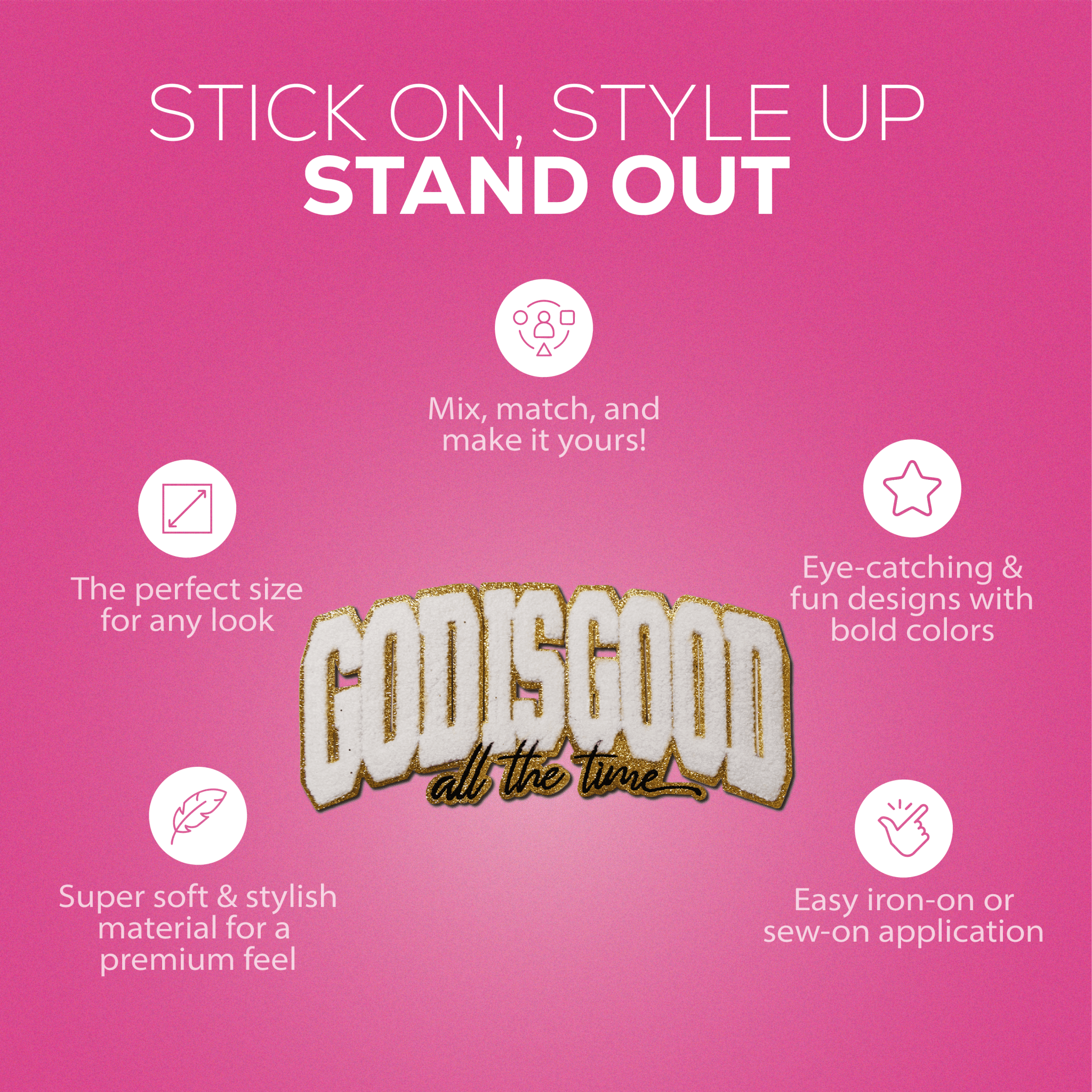 "God is Good" Chenille Patch - Rolled Up Printing