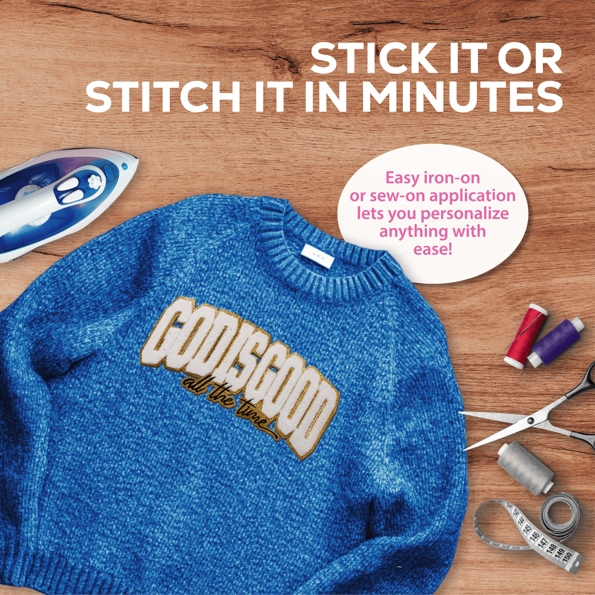 "God is Good" Chenille Patch - Rolled Up Printing