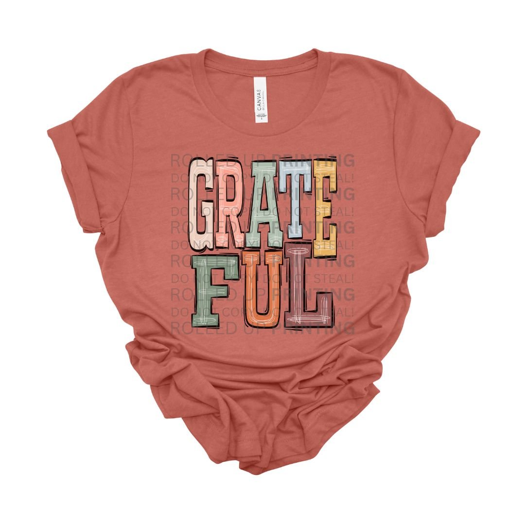 Grateful Thankful DTF Transfer: Thanksgiving Decor Must - Have - Rolled Up Printing