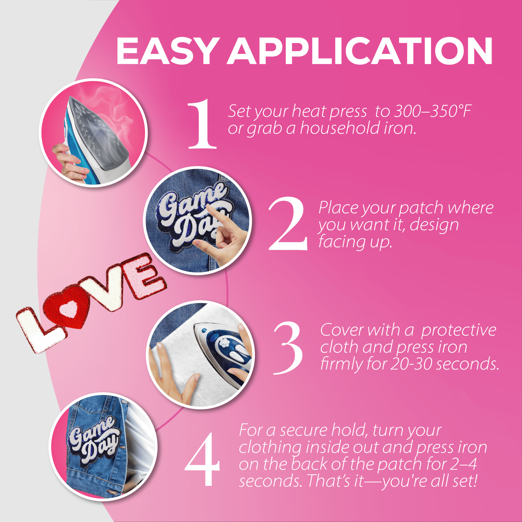 Love Patch - Sequin & Embroidered - Rolled Up Printing