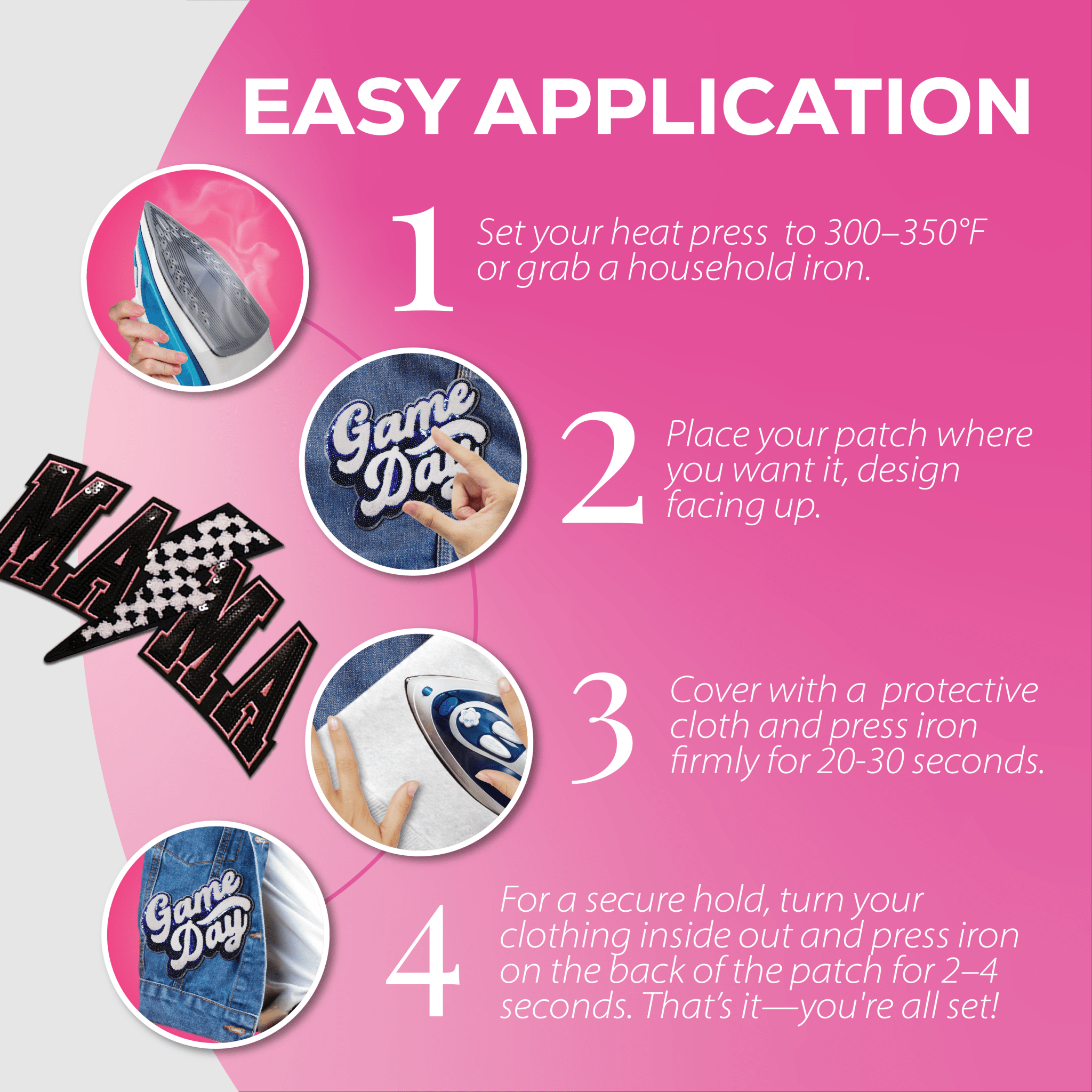 Mama Lighting Chenille Patch - Rolled Up Printing