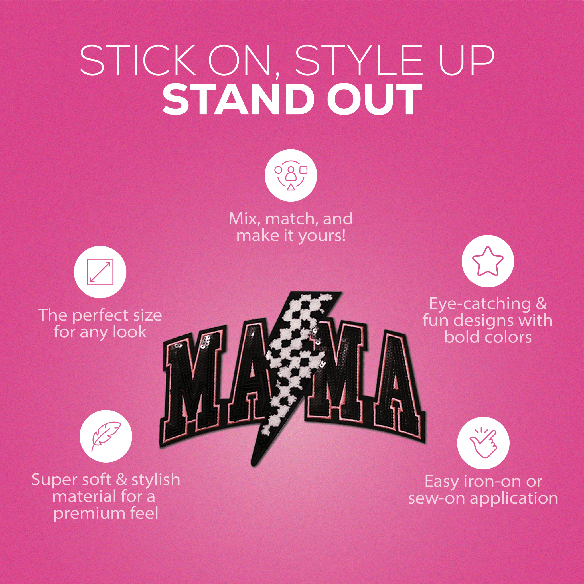 Mama Lighting Chenille Patch - Rolled Up Printing