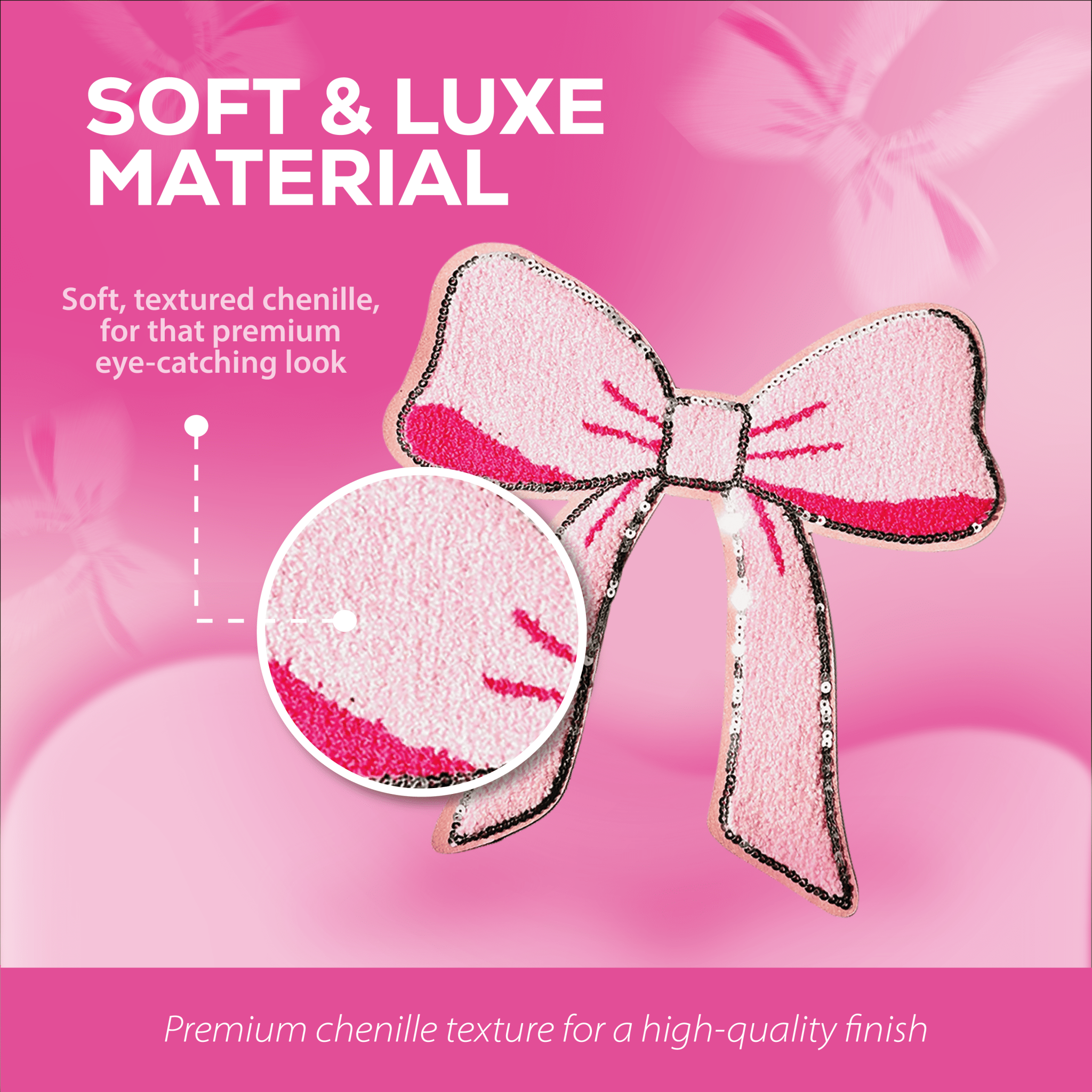 Pink Chenille Bow Patch - Rolled Up Printing
