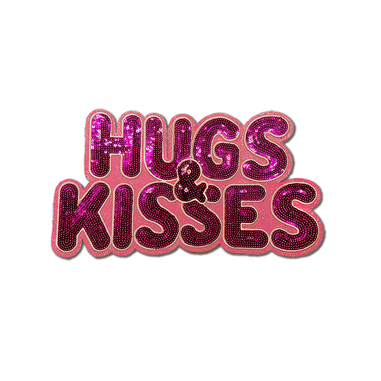 Pink "Hugs & Kisses" Chenille Patch - Rolled Up Printing