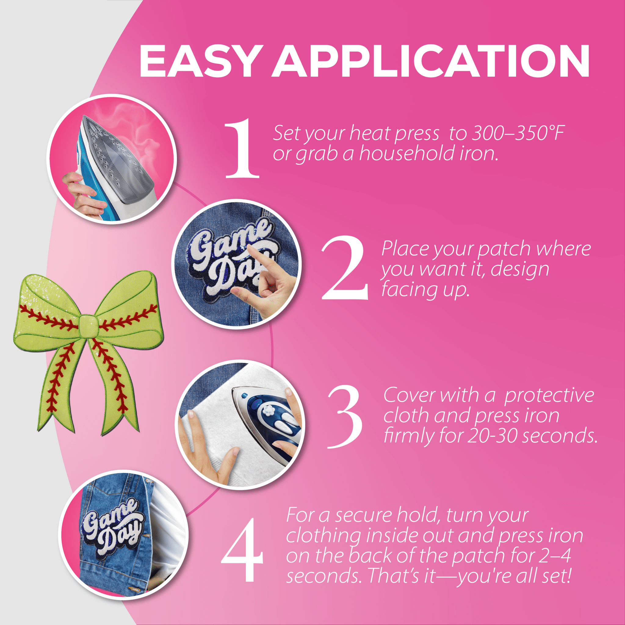 Softball Bow Chenille Patch - Rolled Up Printing