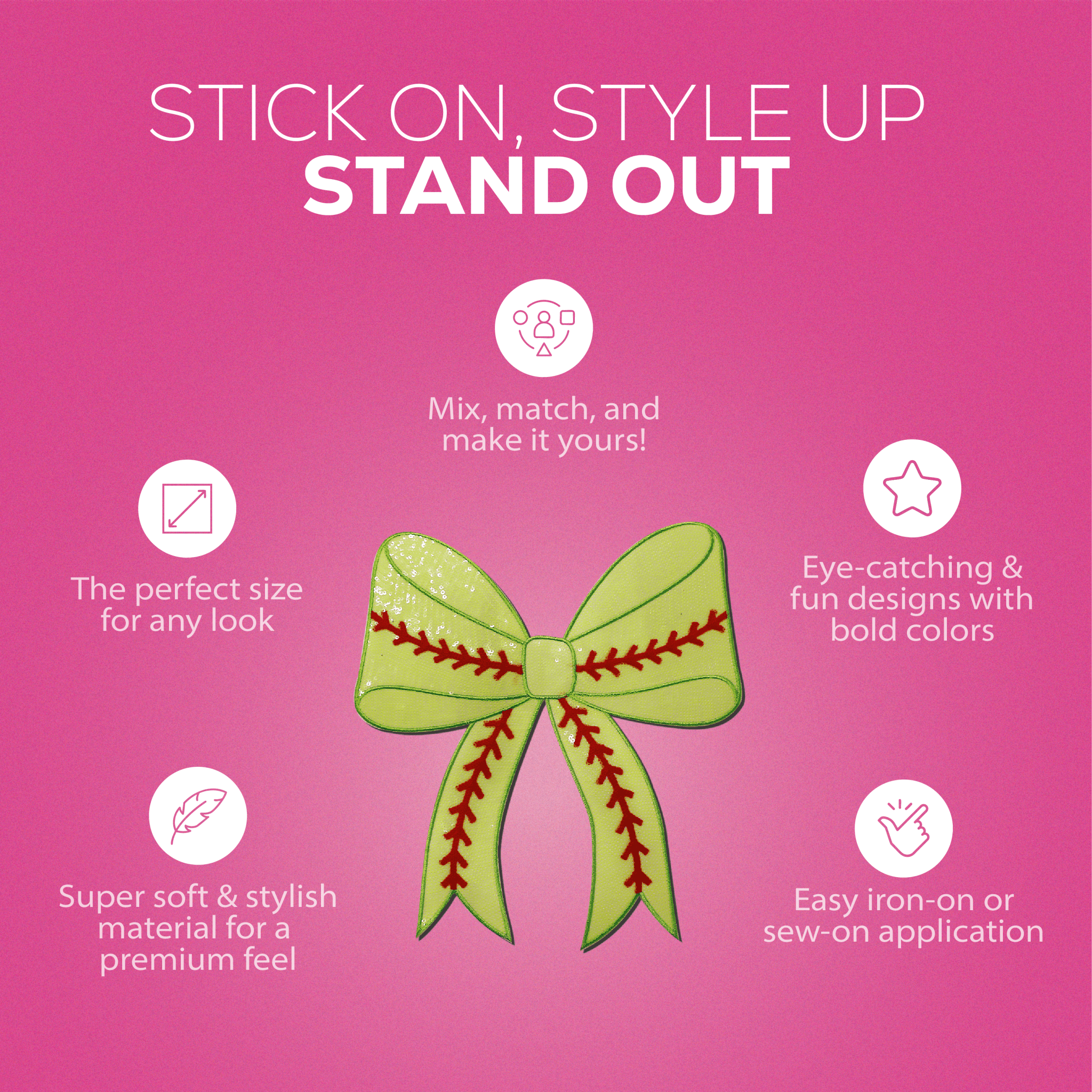 Softball Bow Chenille Patch - Rolled Up Printing