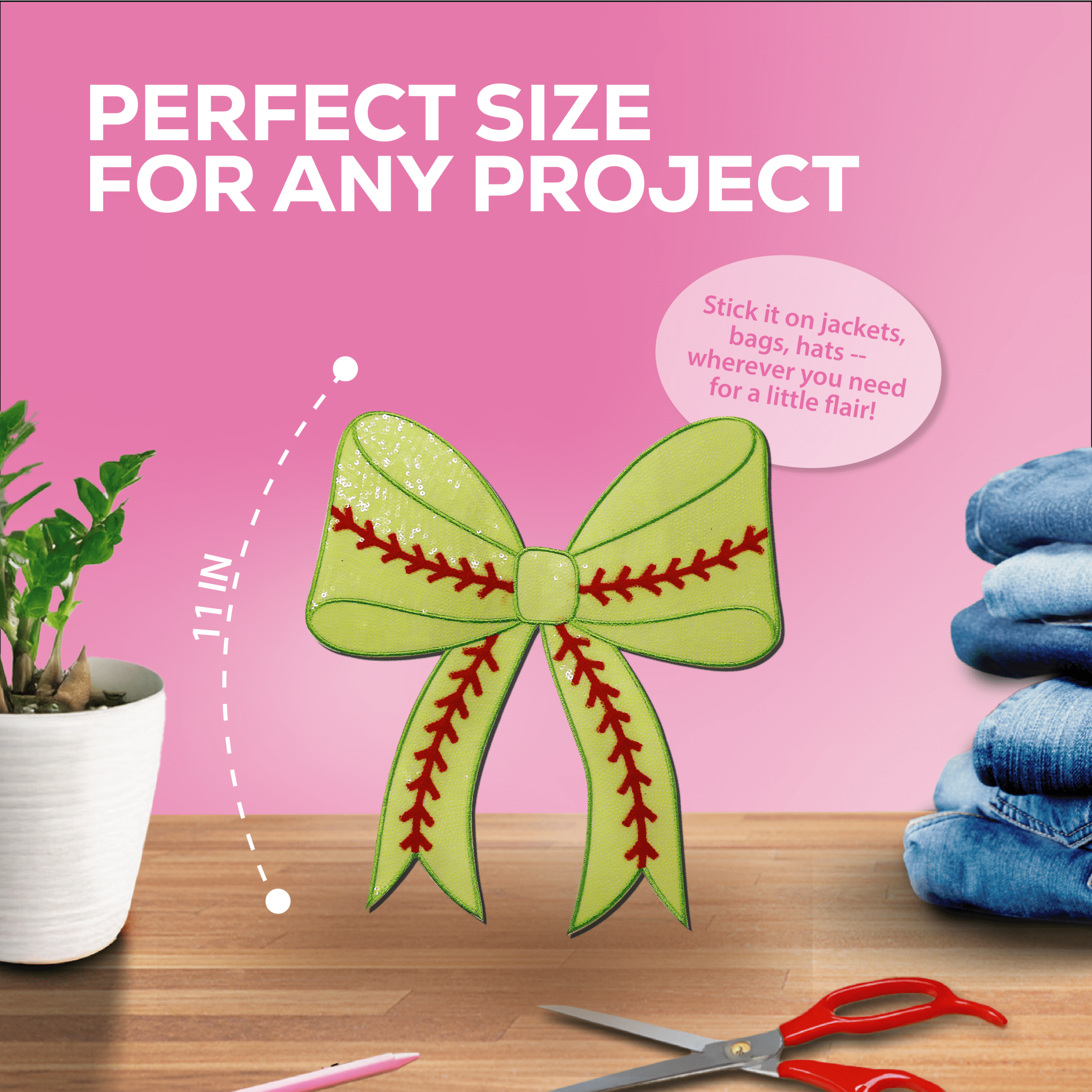 Softball Bow Chenille Patch - Rolled Up Printing