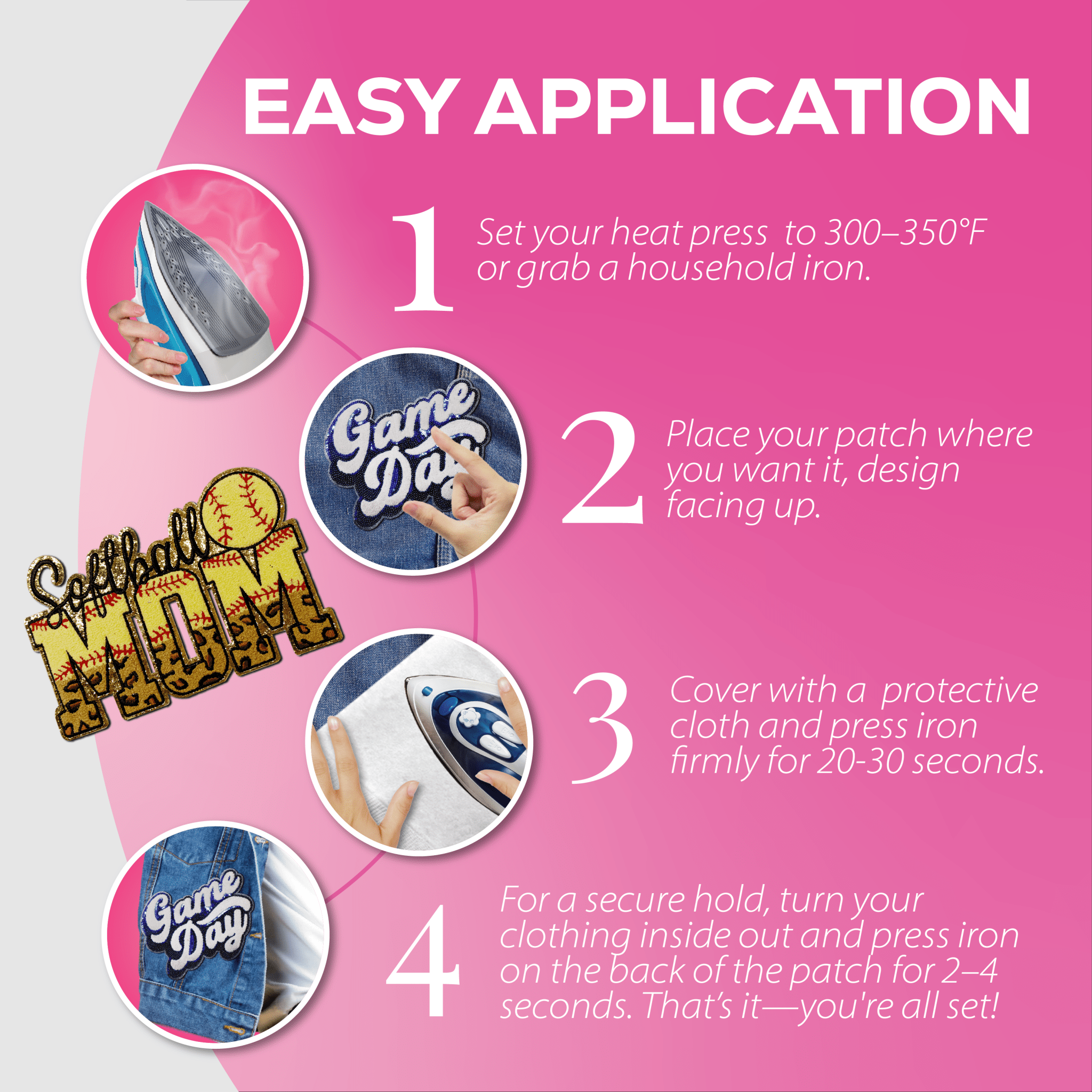 "Softball Mom" Chenille Patch - Rolled Up Printing