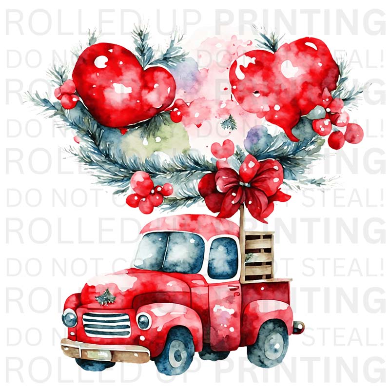 Truck with Hearts 2 UV DTF Sticker: Love on Wheels - Rolled Up Printing