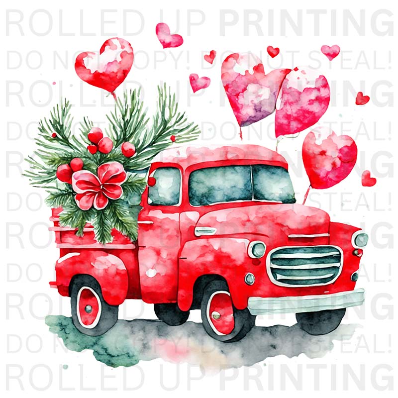 Truck with Hearts UV DTF Sticker: Love on the Road - Rolled Up Printing