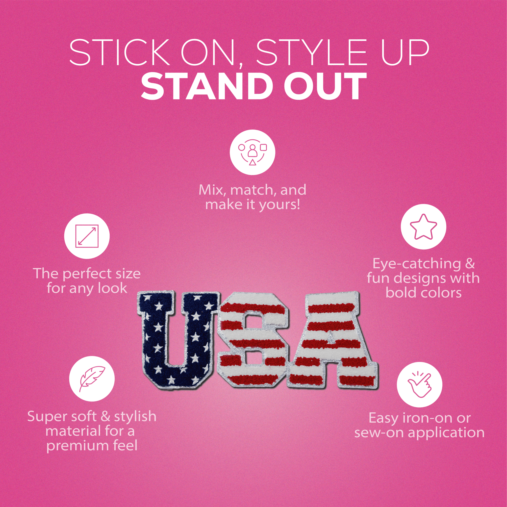 "USA" Flag Pattern Patch – Chenille Patch - Rolled Up Printing