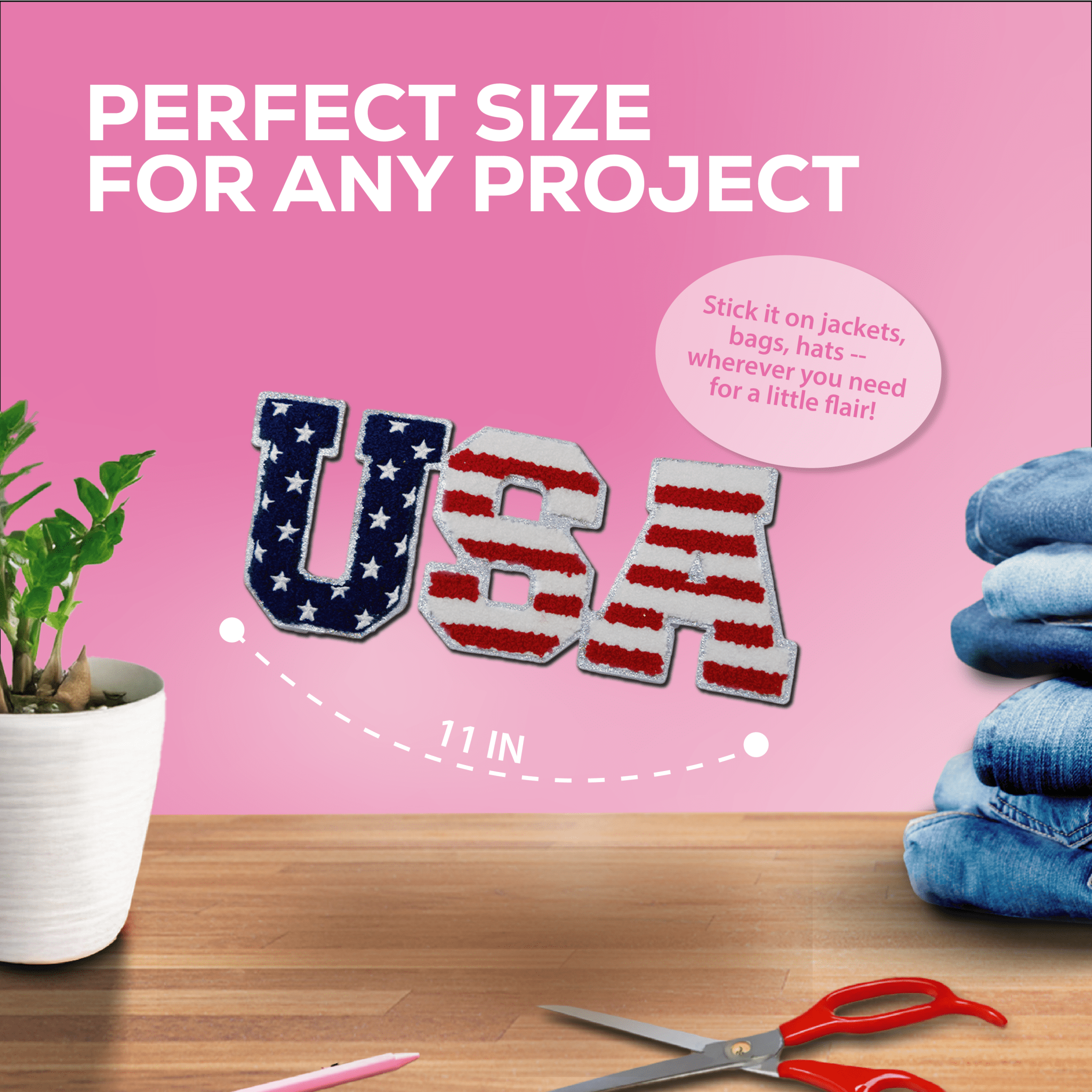 "USA" Flag Pattern Patch – Chenille Patch - Rolled Up Printing