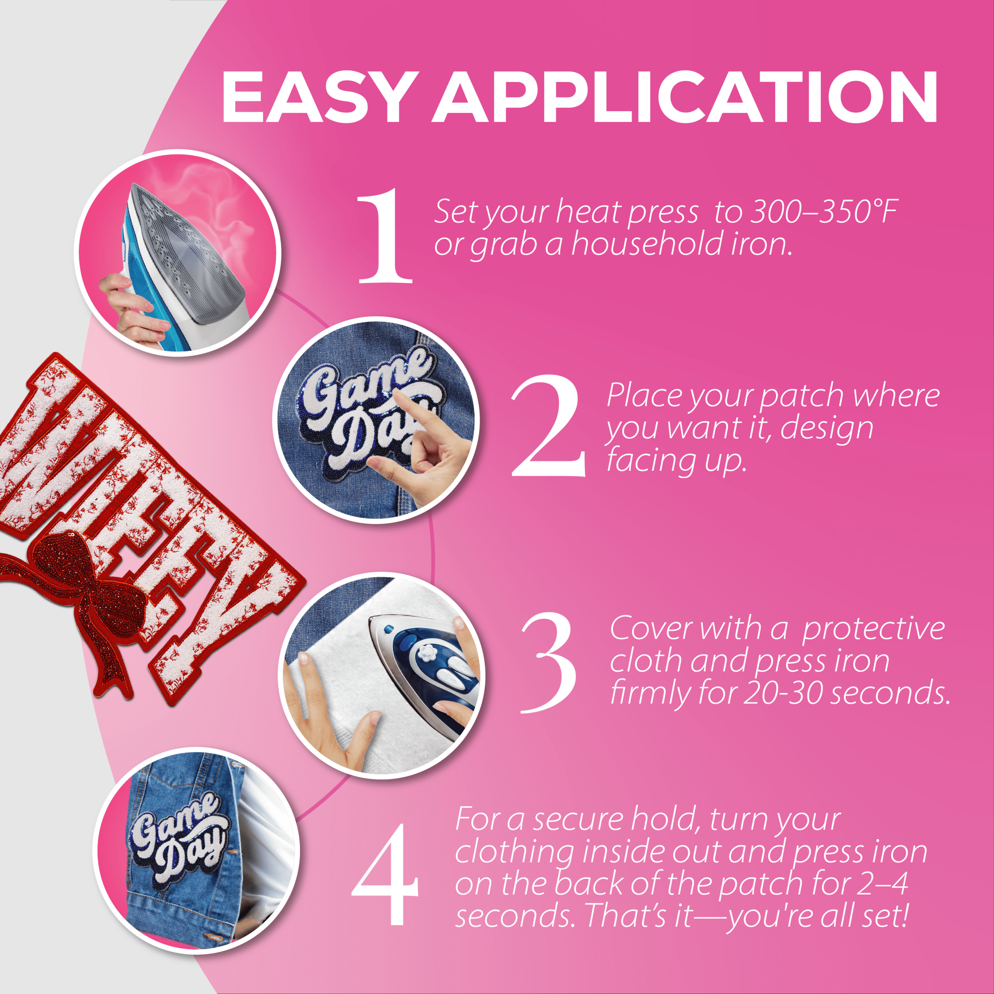 "Wifey" Red Chenille Patch - Rolled Up Printing