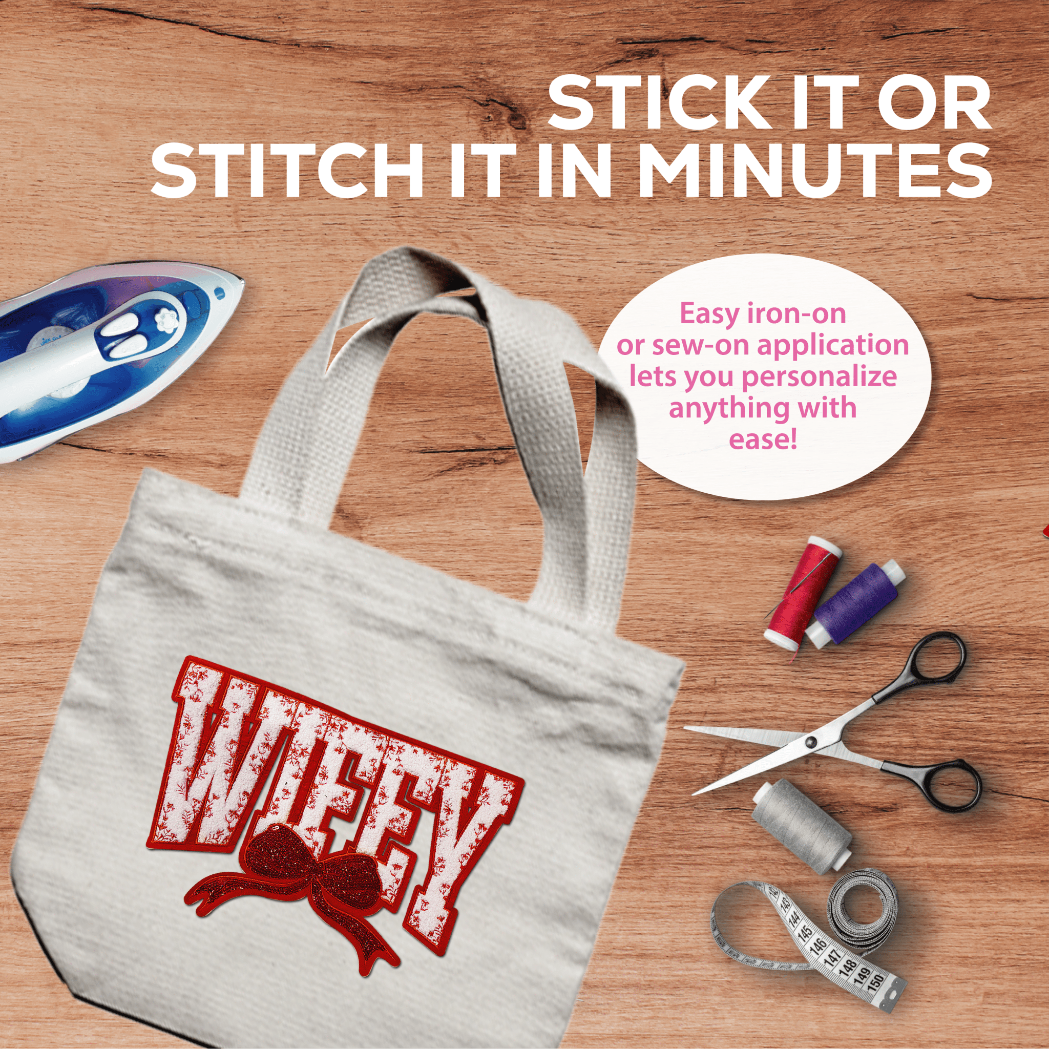 "Wifey" Red Chenille Patch - Rolled Up Printing