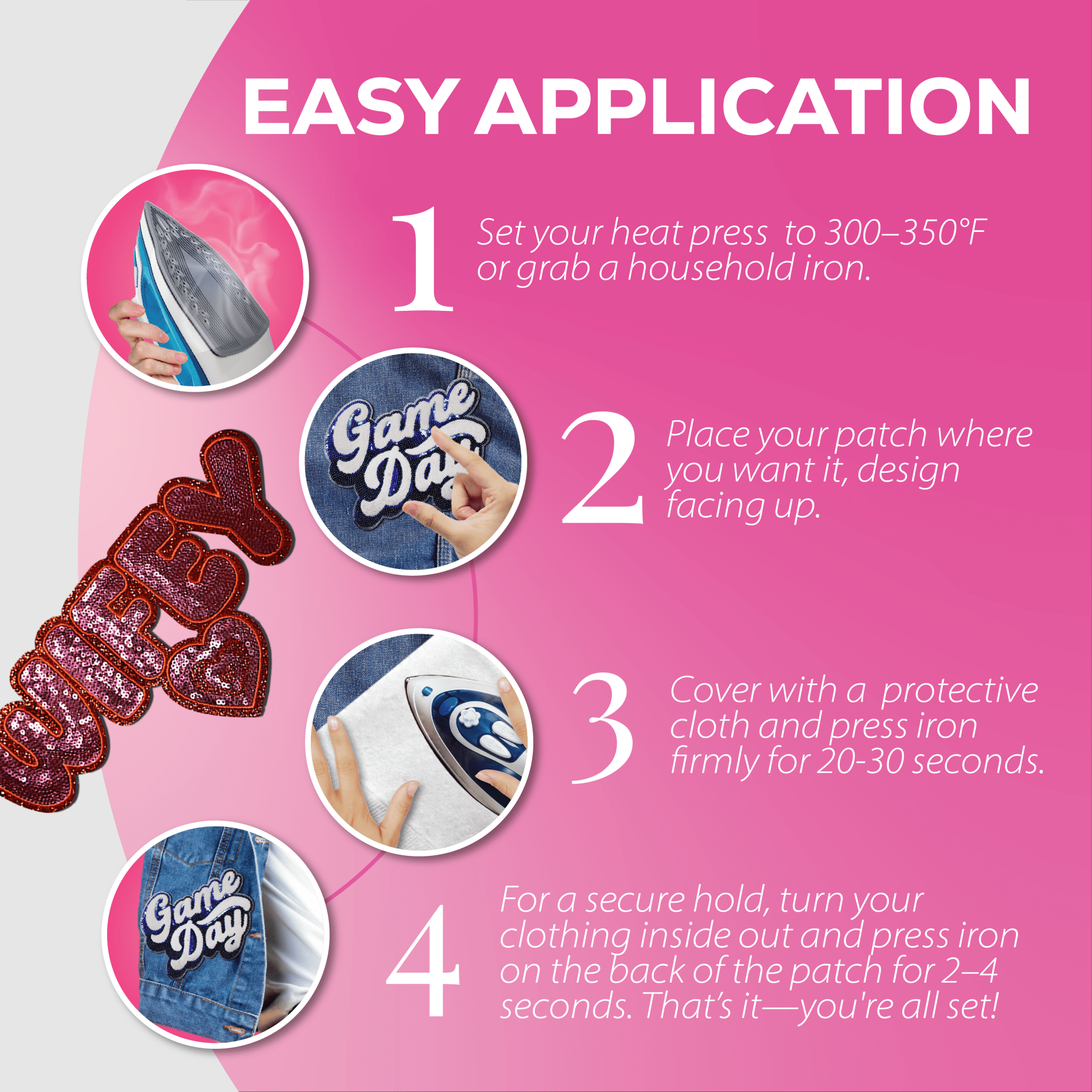 "Wifey" Red Heart sequin Chenille Patch - Rolled Up Printing