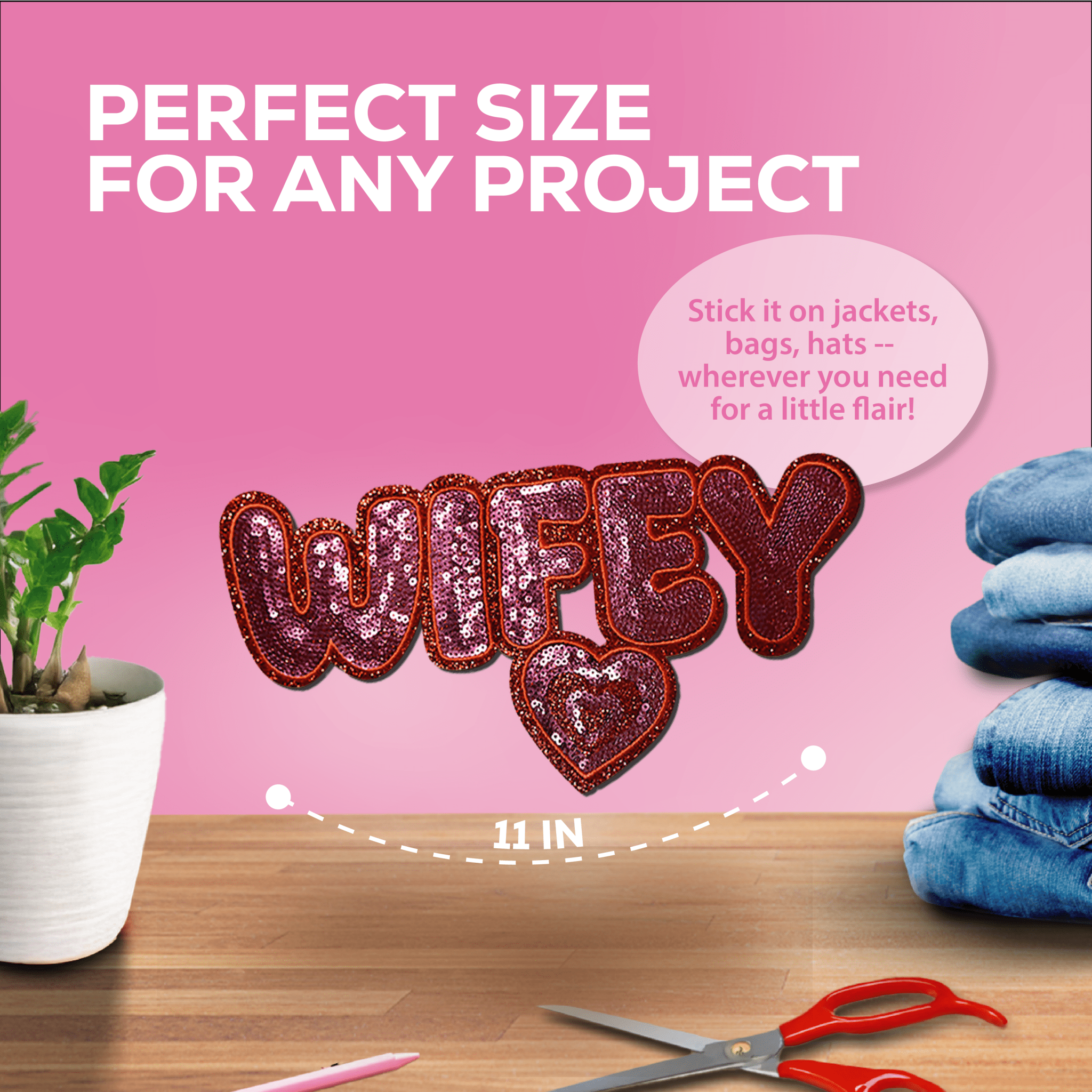 "Wifey" Red Heart sequin Chenille Patch - Rolled Up Printing