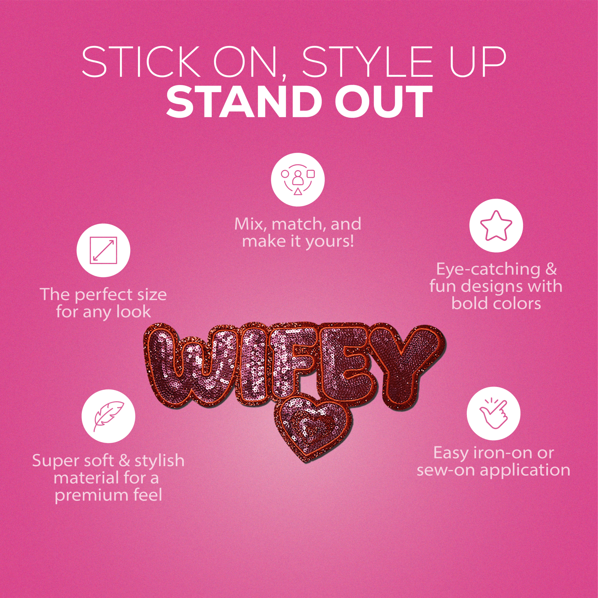 "Wifey" Red Heart sequin Chenille Patch - Rolled Up Printing