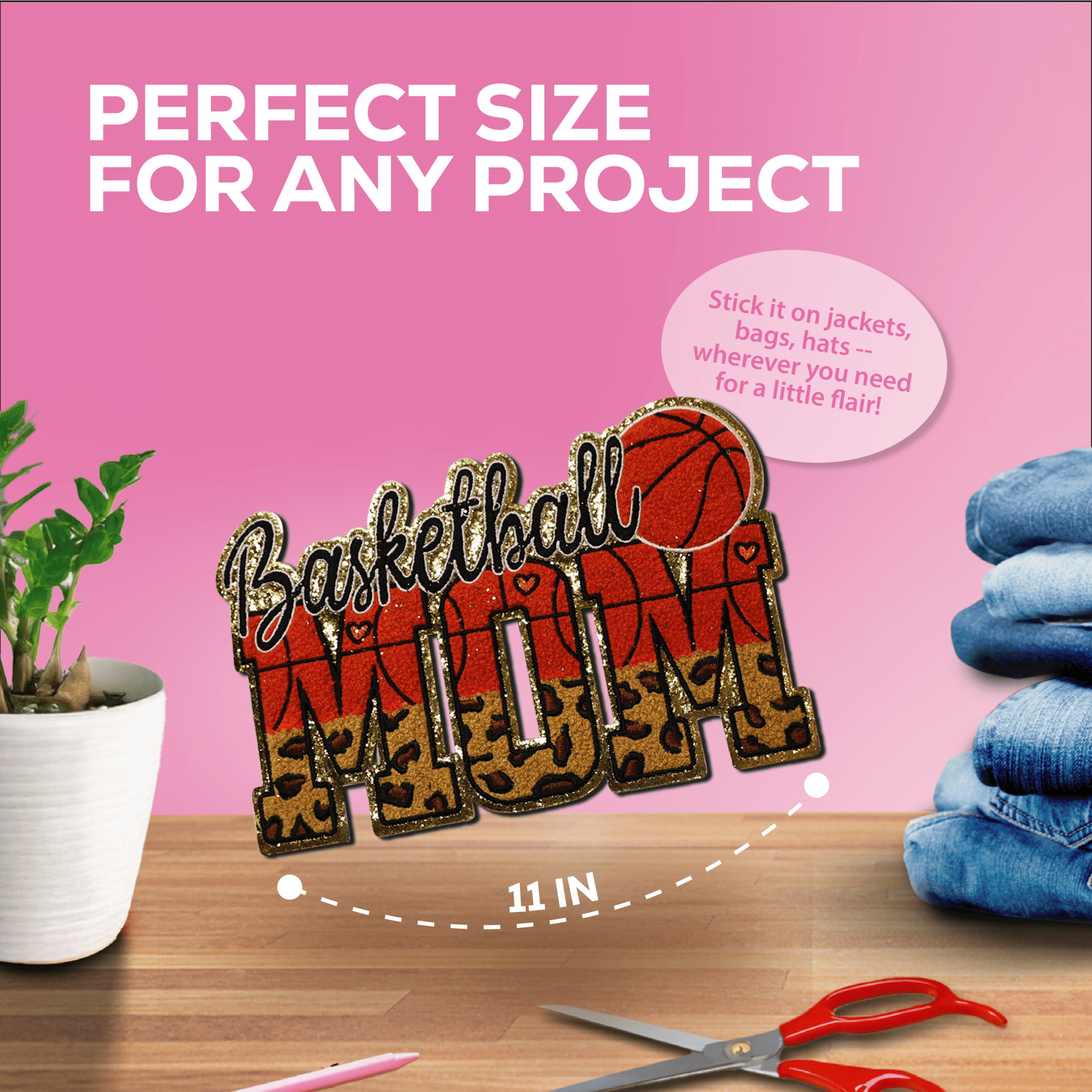 Basketball Mom Chenille Patch - Rolled Up Printing