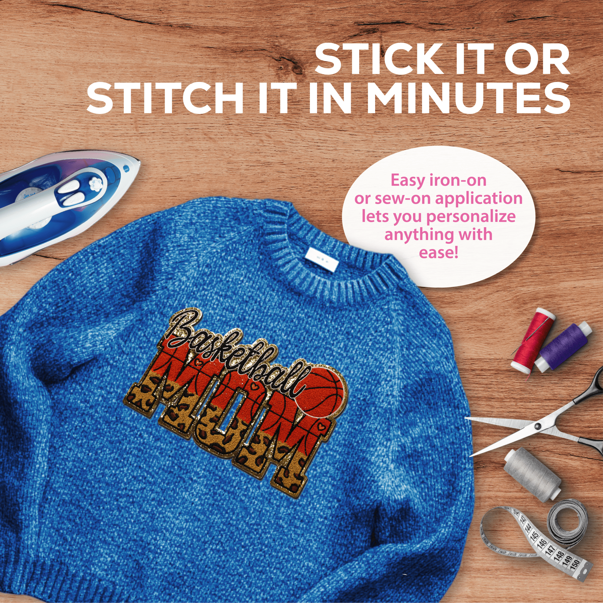 Basketball Mom Chenille Patch - Rolled Up Printing