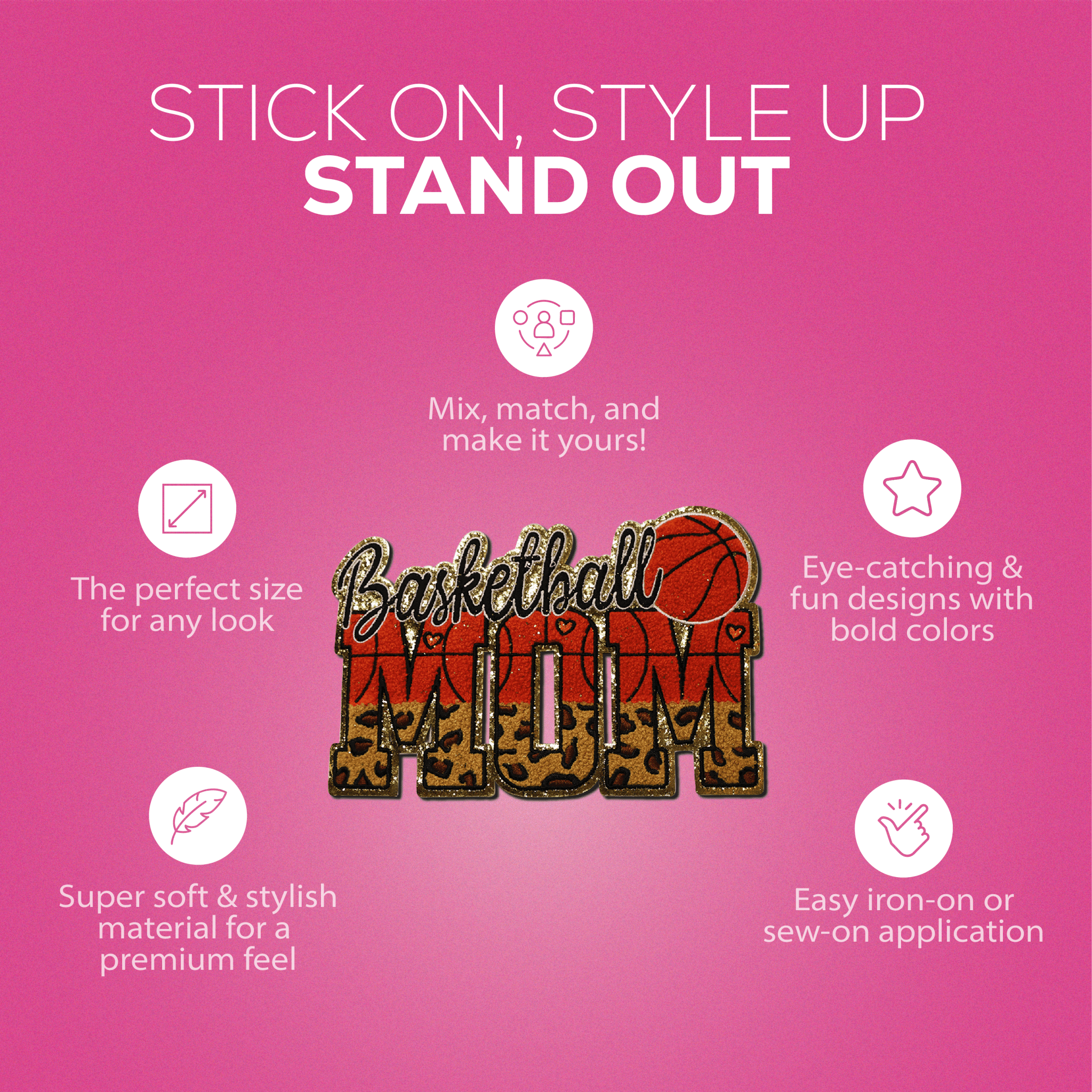 Basketball Mom Chenille Patch - Rolled Up Printing