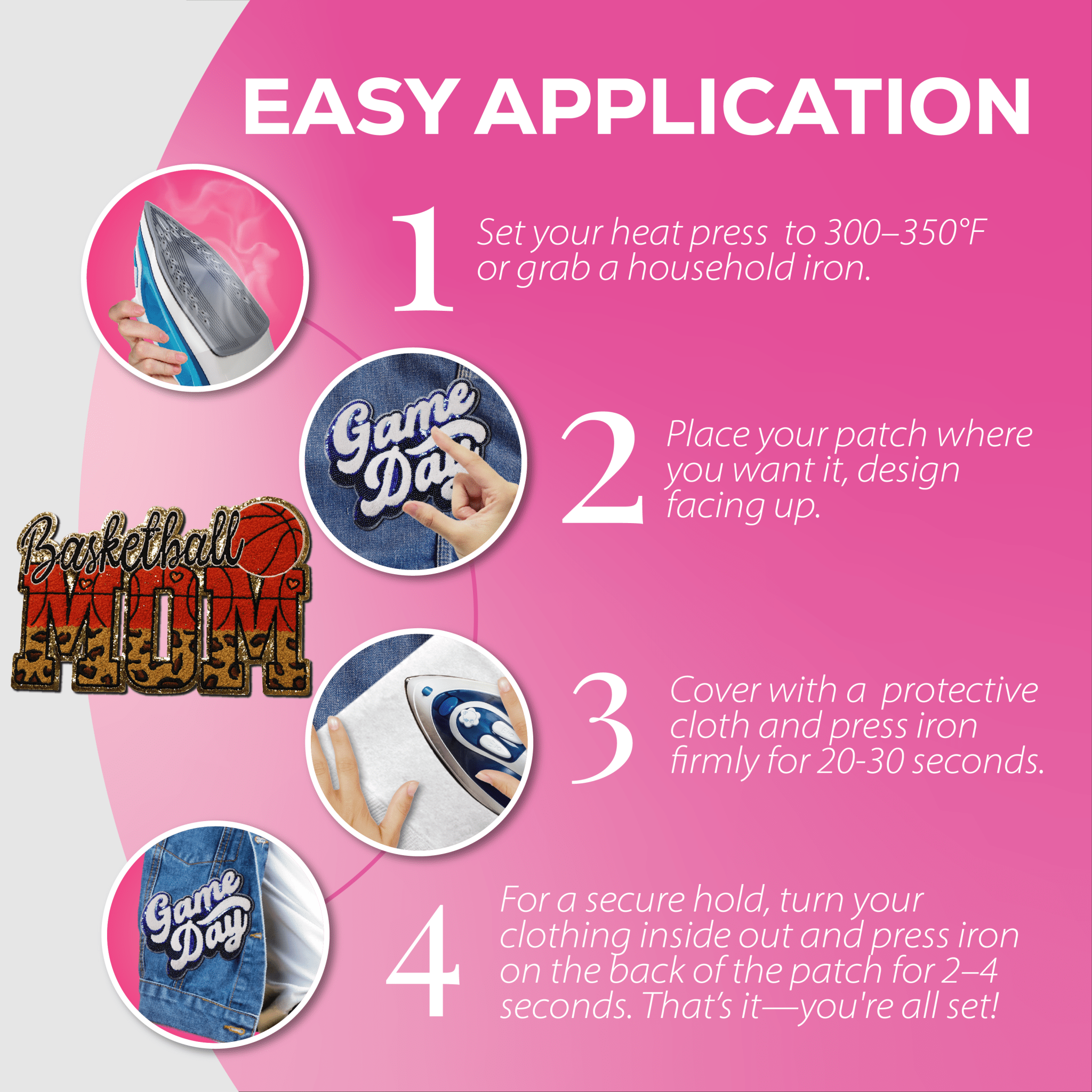 Basketball Mom Chenille Patch - Rolled Up Printing