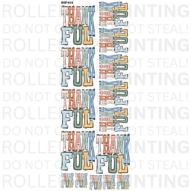 Blocky Thankful DTF Transfer: Perfect for Thanksgiving - Rolled Up Printing