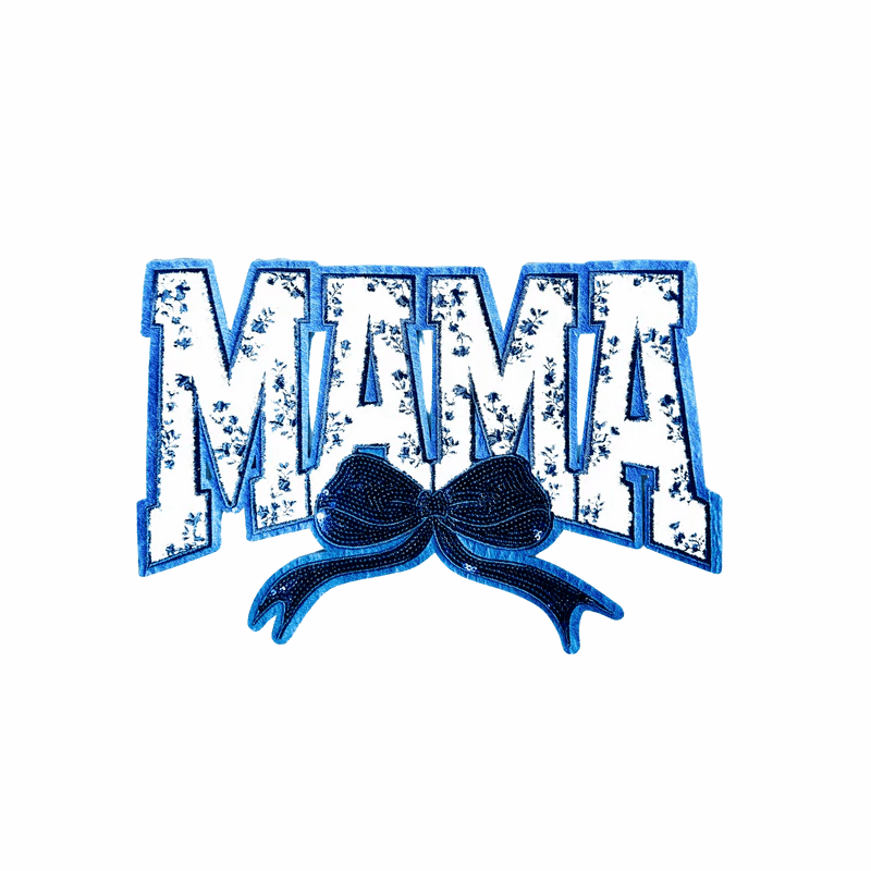 Blue "MAMA" Chenille Patch - Rolled Up Printing