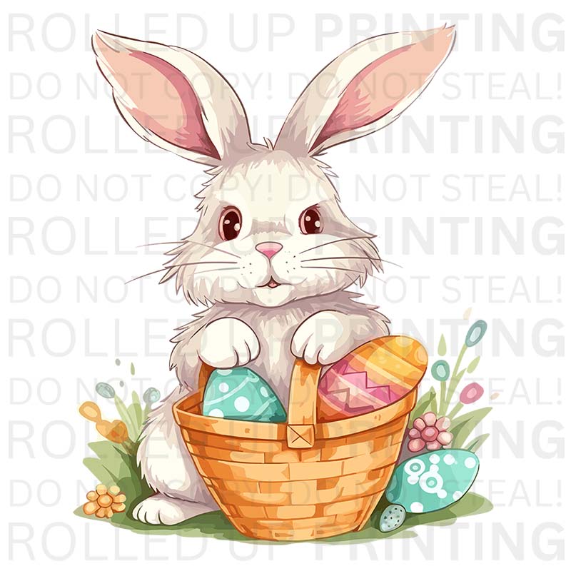 Bunny and Basket UV DTF Sticker: Perfect for Easter Decor - Rolled Up Printing