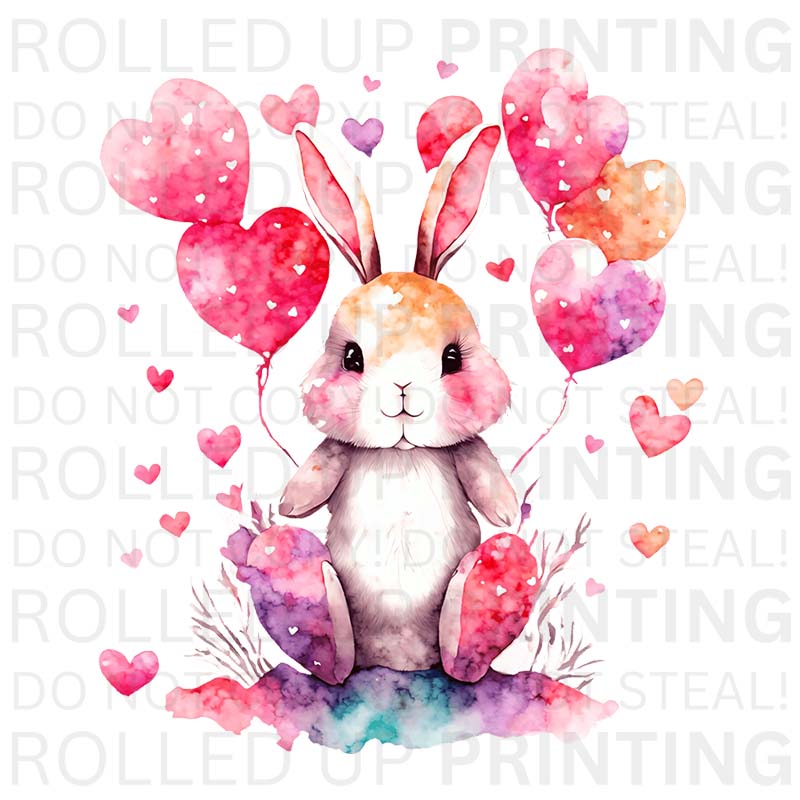 Bunny and Hearts UV DTF Sticker: Cute Decor for Any Occasion - Rolled Up Printing