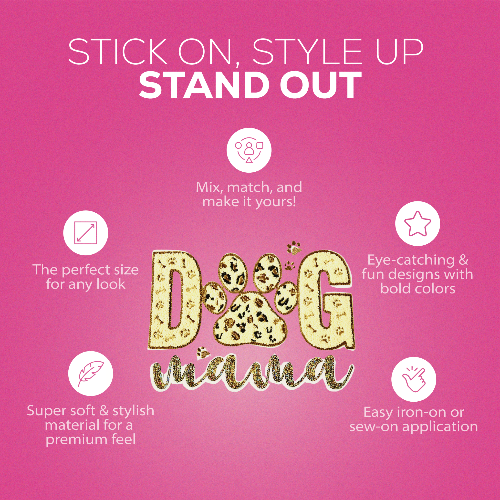 Dog Mama Chenille Patch - Rolled Up Printing