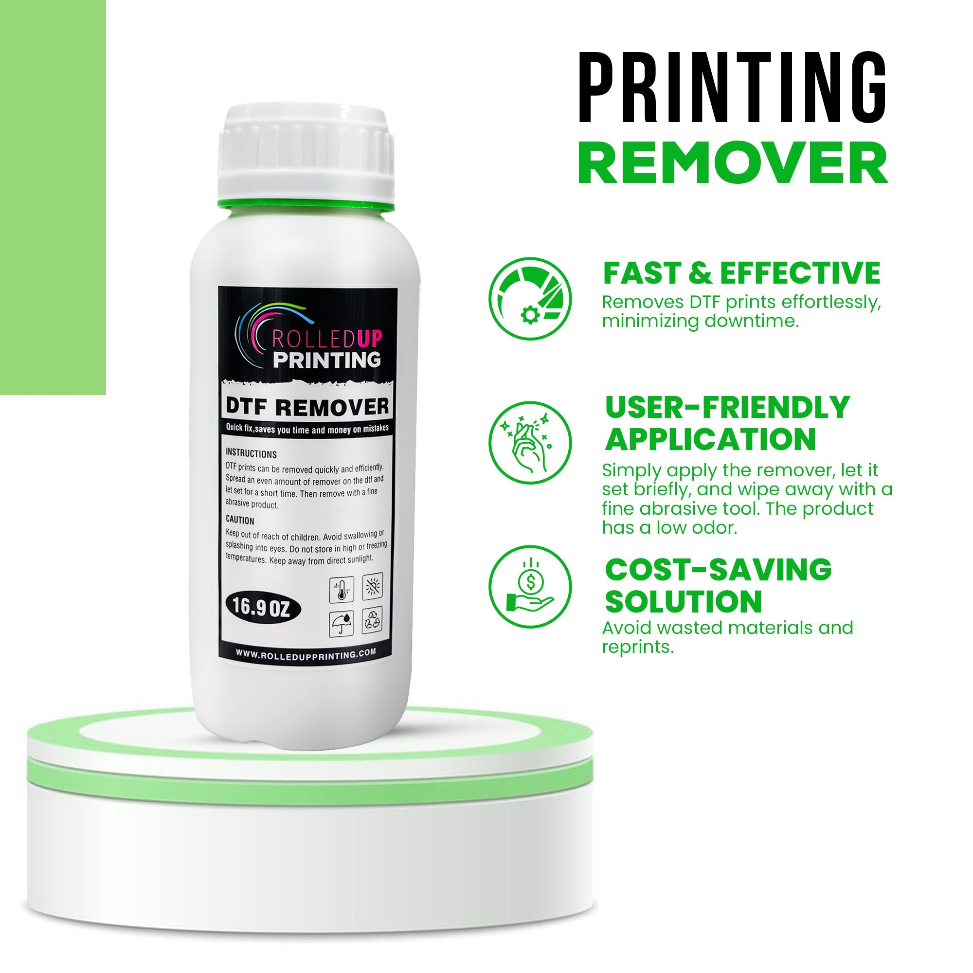 DTF Remover for Shirts - Easy Application with Syringe - 16.9 oz - Rolled Up Printing